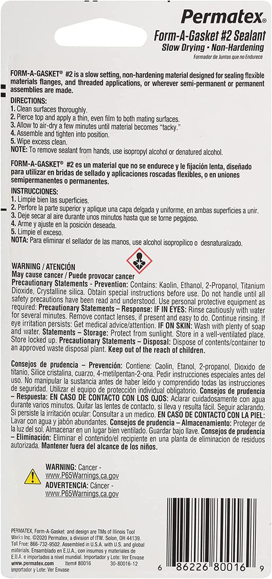 Permatex 80016 Form-A-Gasket #2 Sealant, 3 oz. , Blue