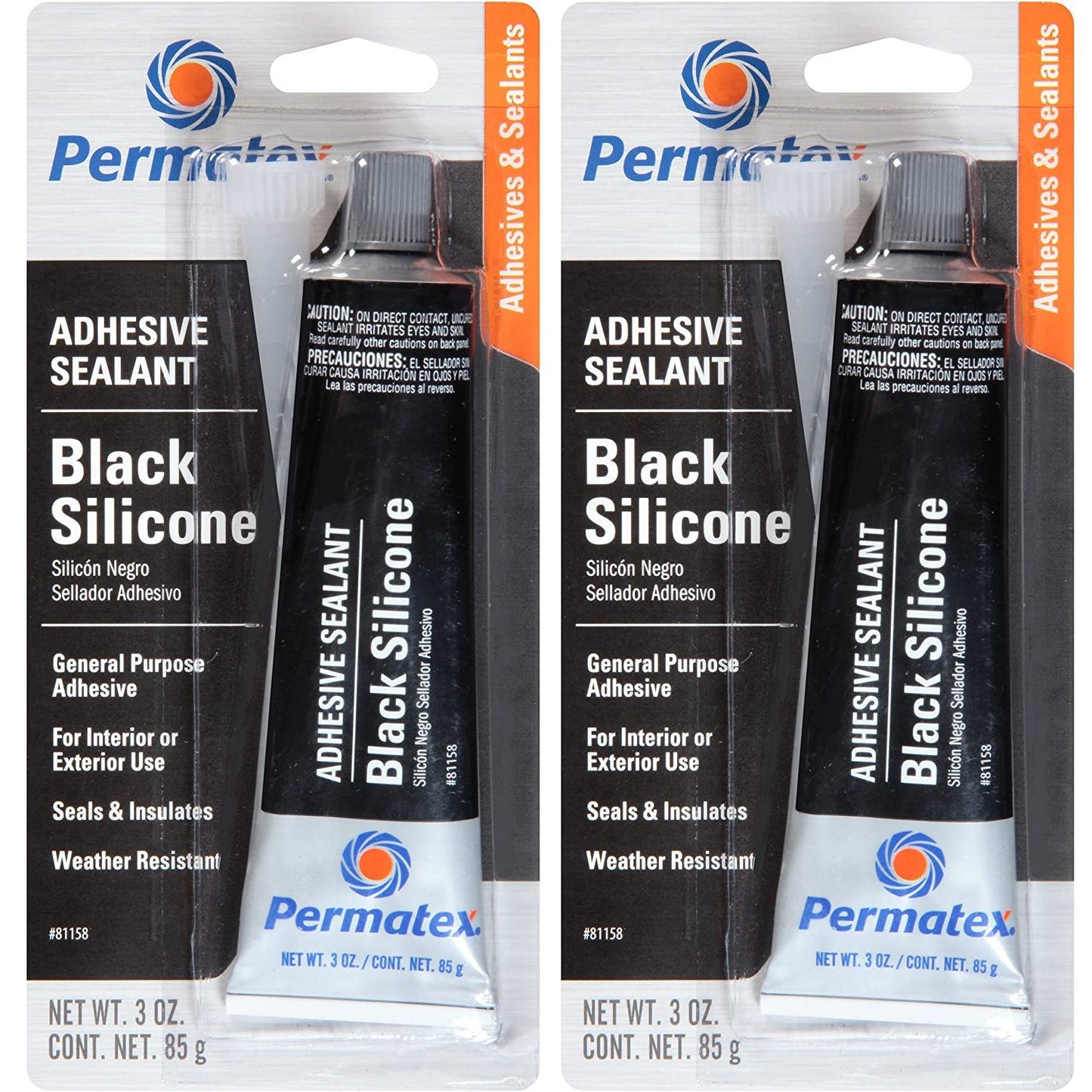 Permatex Black Silicone Adhesive Sealant (3 oz.) - 2 Pack (81158-2)