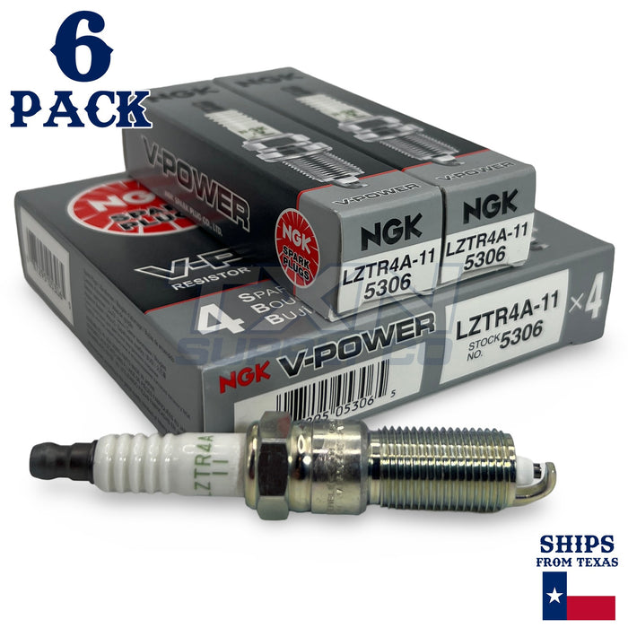 6 Pack NGK V-Power 5306 Spark Plugs LZTR4A-11 ps