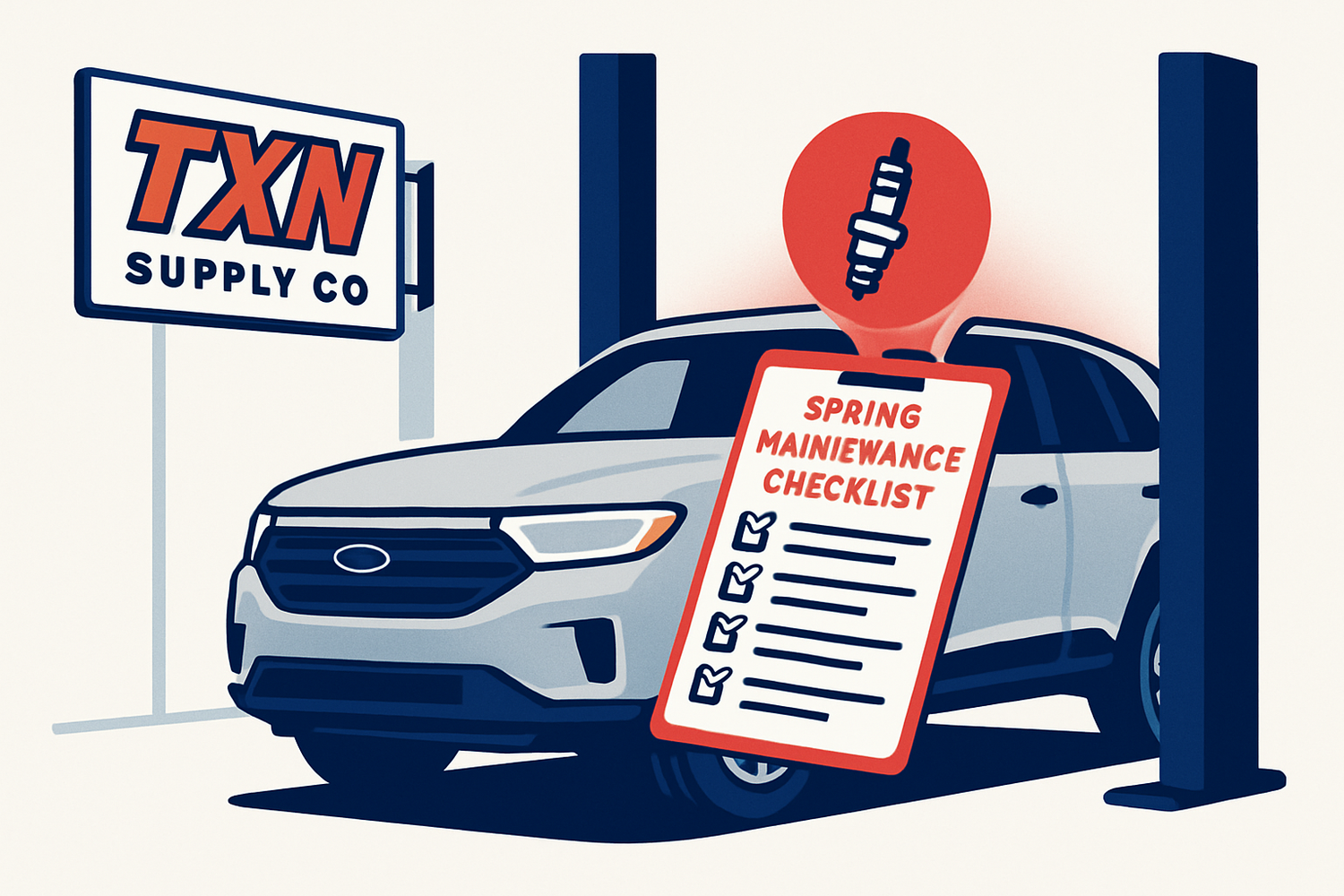 Spring Car Maintenance Checklist: Get Your Vehicle Ready for Warmer Weather — Texan Supply original illustration