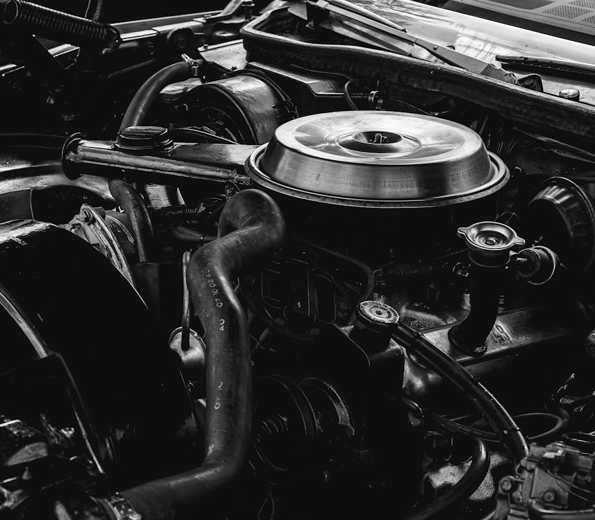 Close-up spark plug engine black and white