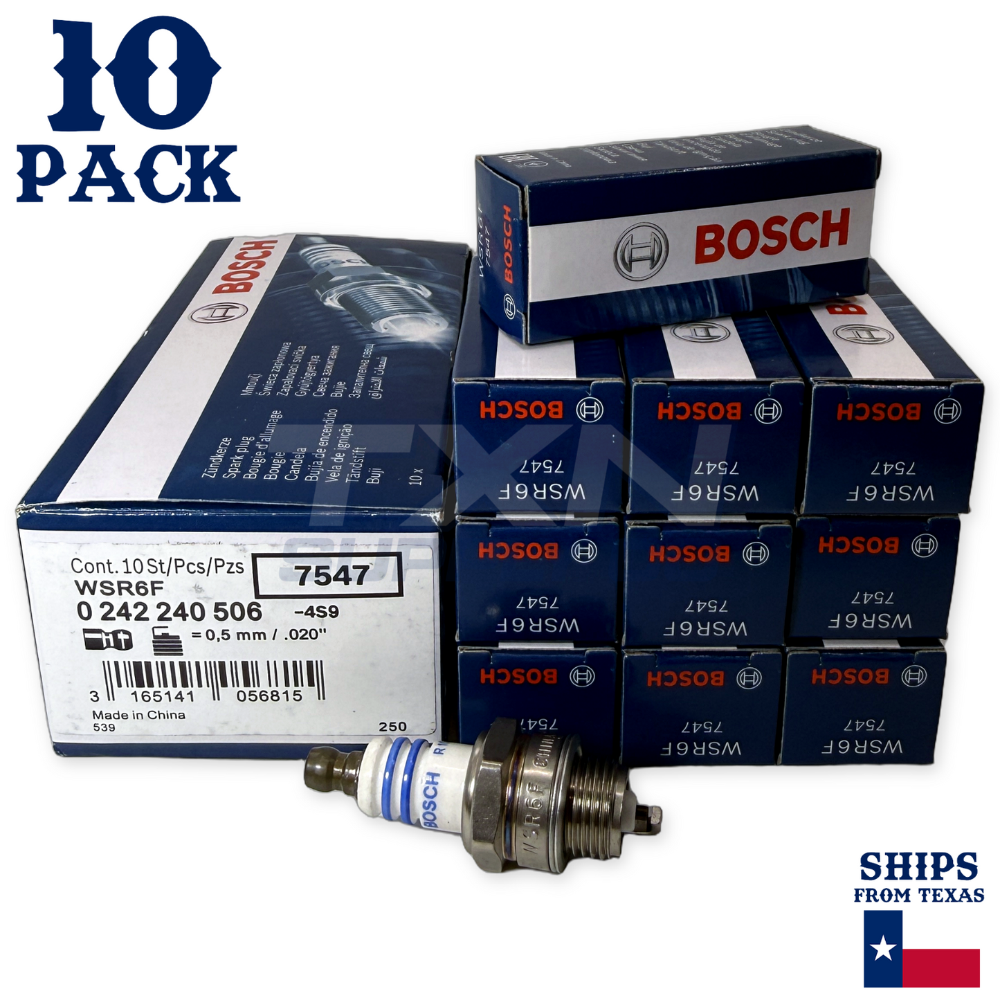 10 Pack Bosch 7547 WSR6F Copper with Nickel Spark Plugs