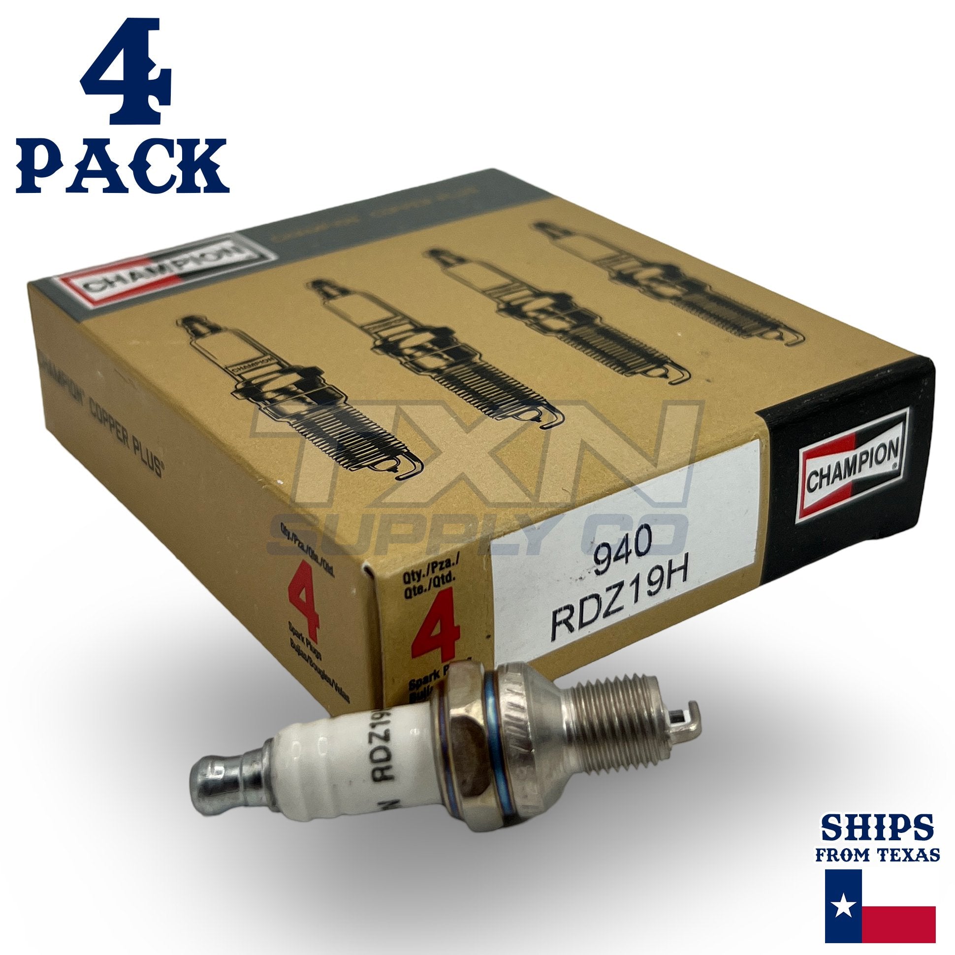 Champion 940 Copper Plus Spark Plug RDZ19H - 4 Pack - Small Engine