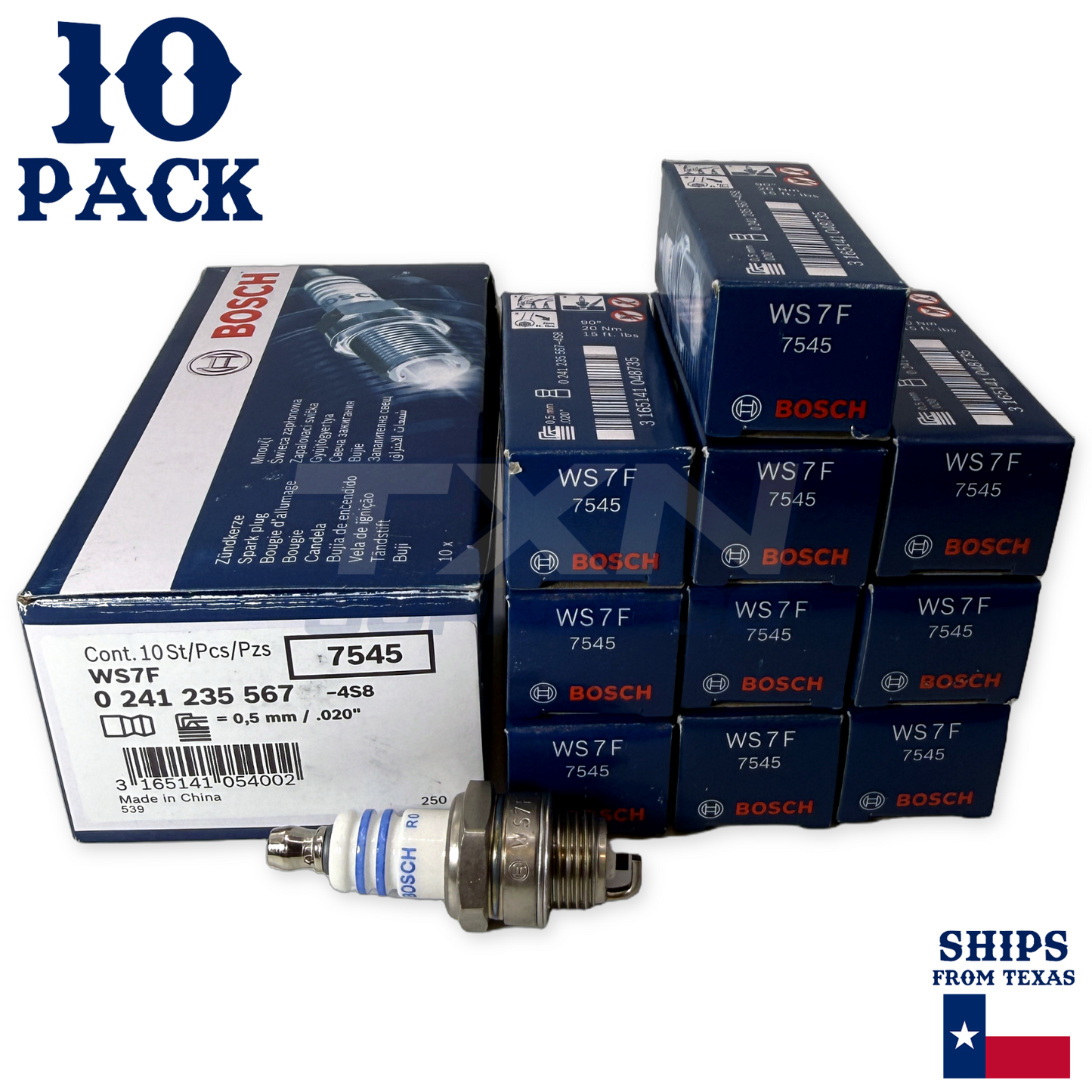 10 Pack Bosch 7545 WS7F Copper with Nickel Spark Plugs