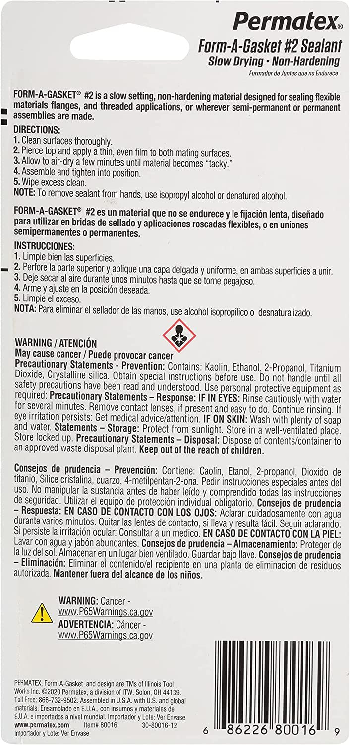 Permatex 80016 Form-A-Gasket #2 Sealant, 3 oz. , Blue