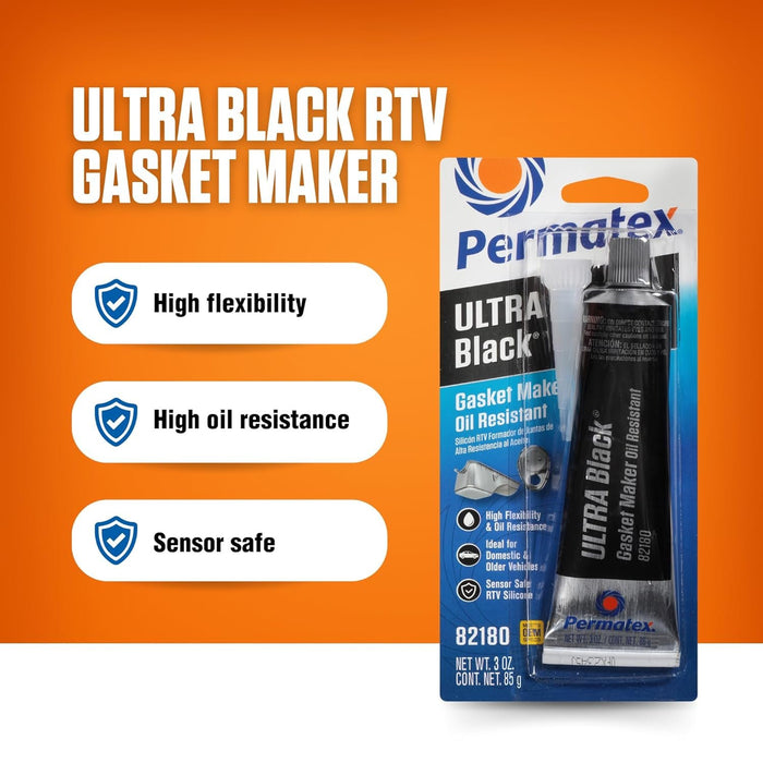 Permatex 82180 Ultra Black RTV Silicone Gasket Maker - 2 Pack