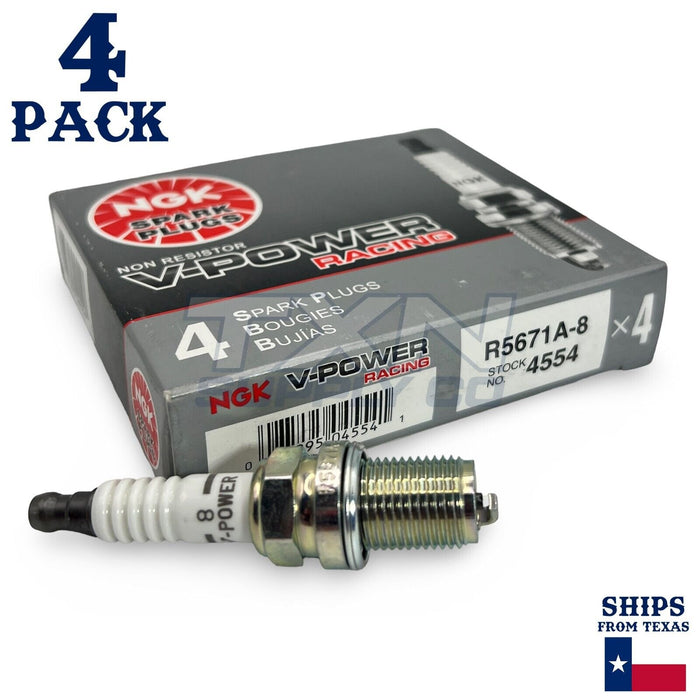 NGK R5671A-9 Racing Spark Plugs Stock 4554 Nickel Core V-Power - 4 Pack