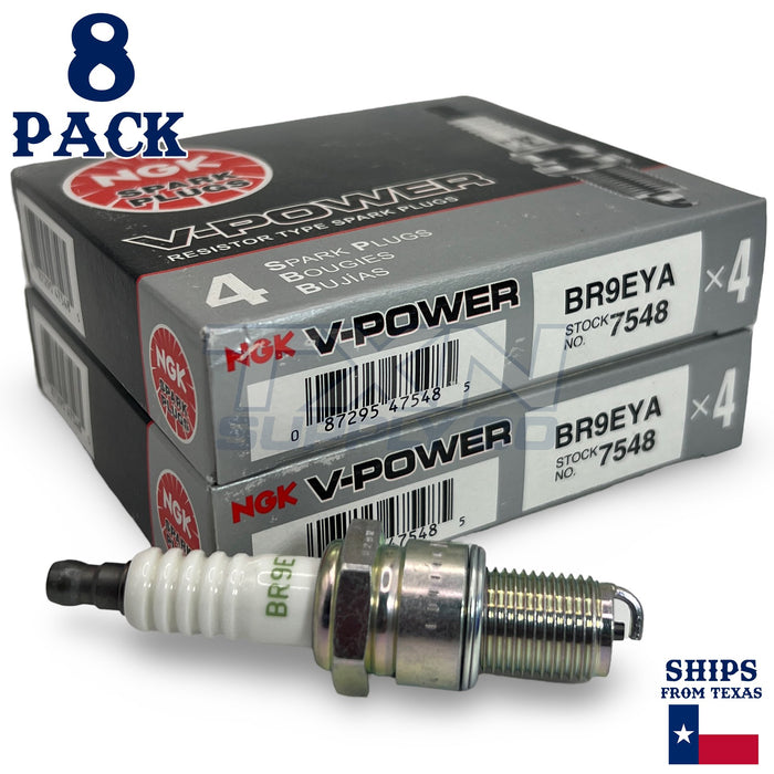 NGK V-Power 7548 Spark Plugs BR9EYA - 8 Pack