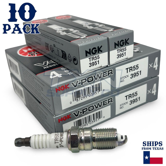 NGK 3951 TR55 V-Power Spark Plugs for T20EPR-U15 T16EPR-U15 SP446 - 10 Pack