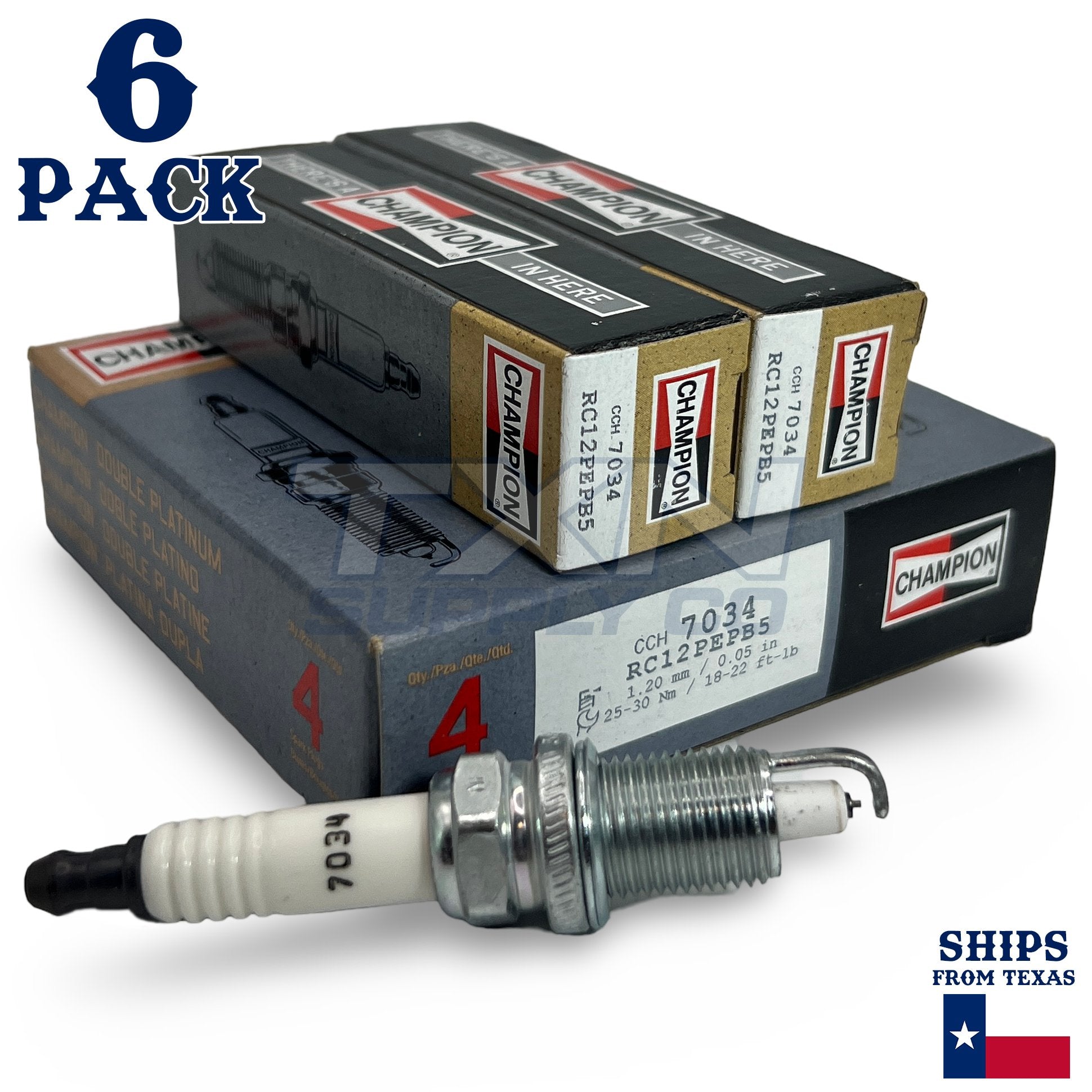 Champion 7034 Double Platinum Spark Plugs RC12PEPB5 - 6 Pack