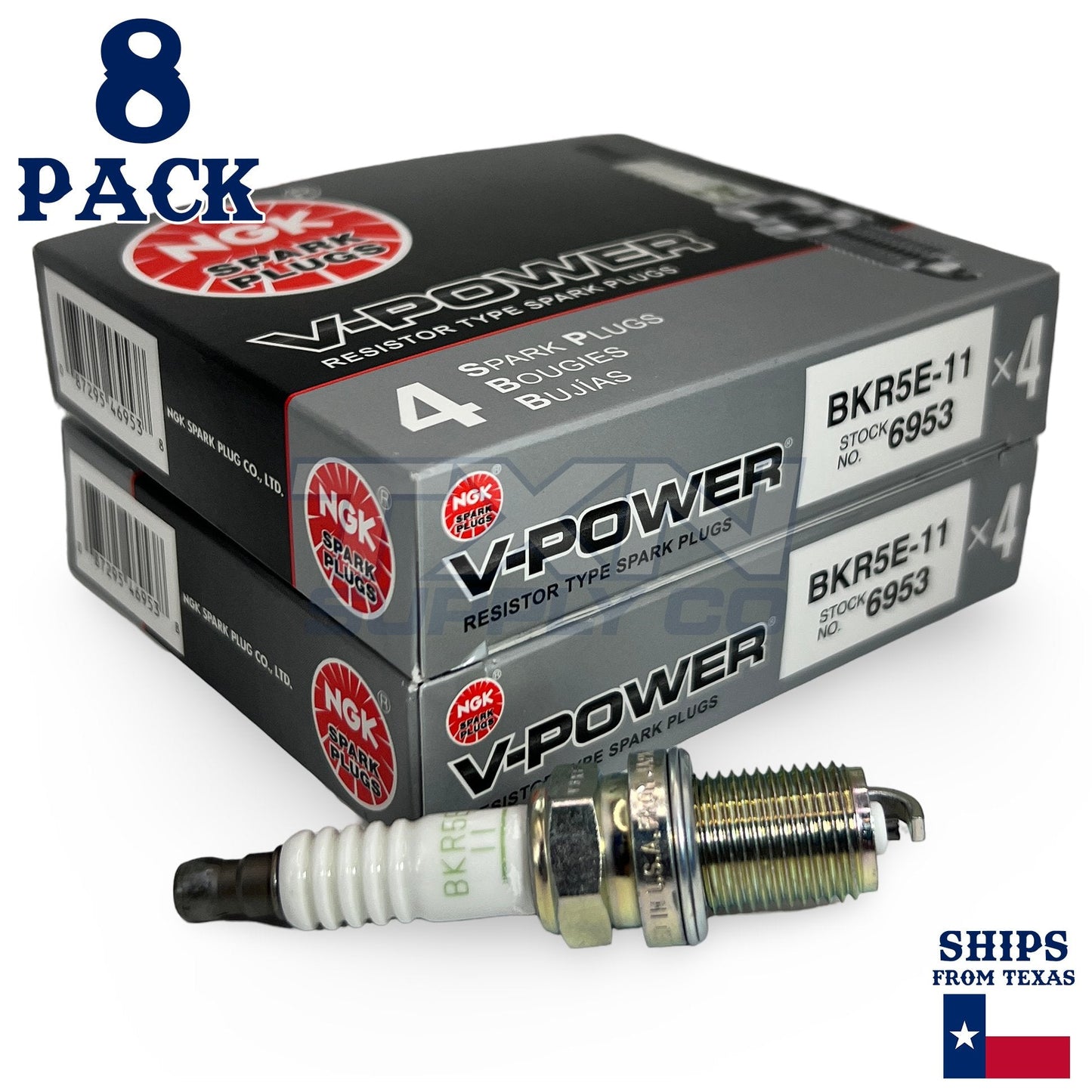 8 Pack NGK V-Power 6953 Spark Plugs BKR5E-11 ps