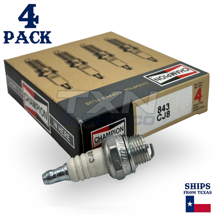 Box of 4 (Four) Champion CJ8, 843 Spark Plug Replaces NGK BM6A, 5921; Bosch WS8E 7543