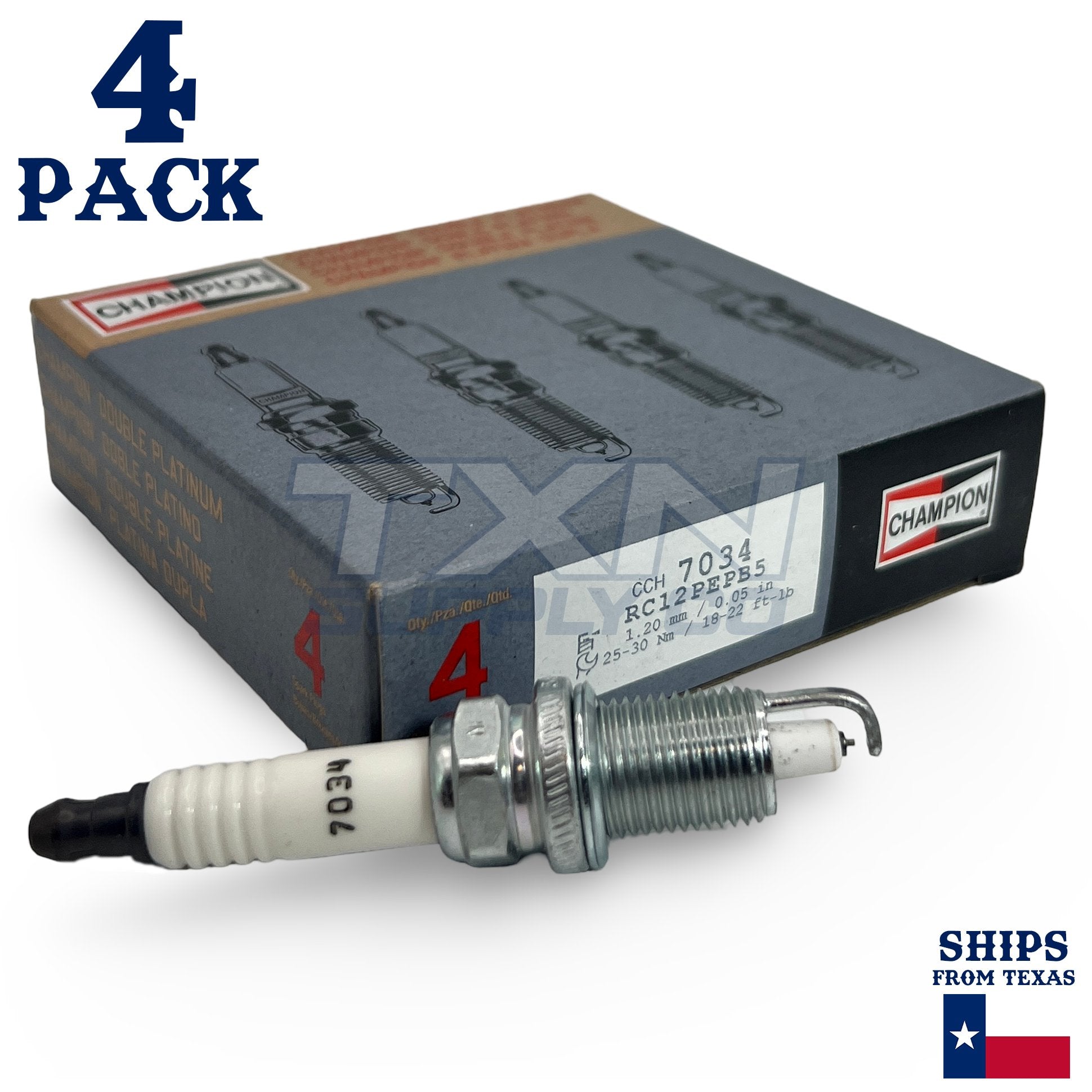 Champion 7034 Double Platinum Spark Plugs RC12PEPB5 - 4 Pack