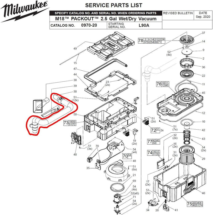 Milwaukee 14-37-0016 Hose Assembly for 0970-20 Packout Vacuum