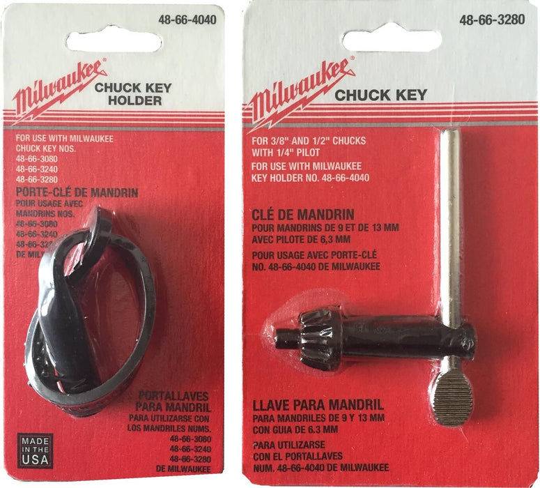 Milwaukee 48-66-3280 Chuck Key and 48-66-4040 Holder - Bundle 2 Items