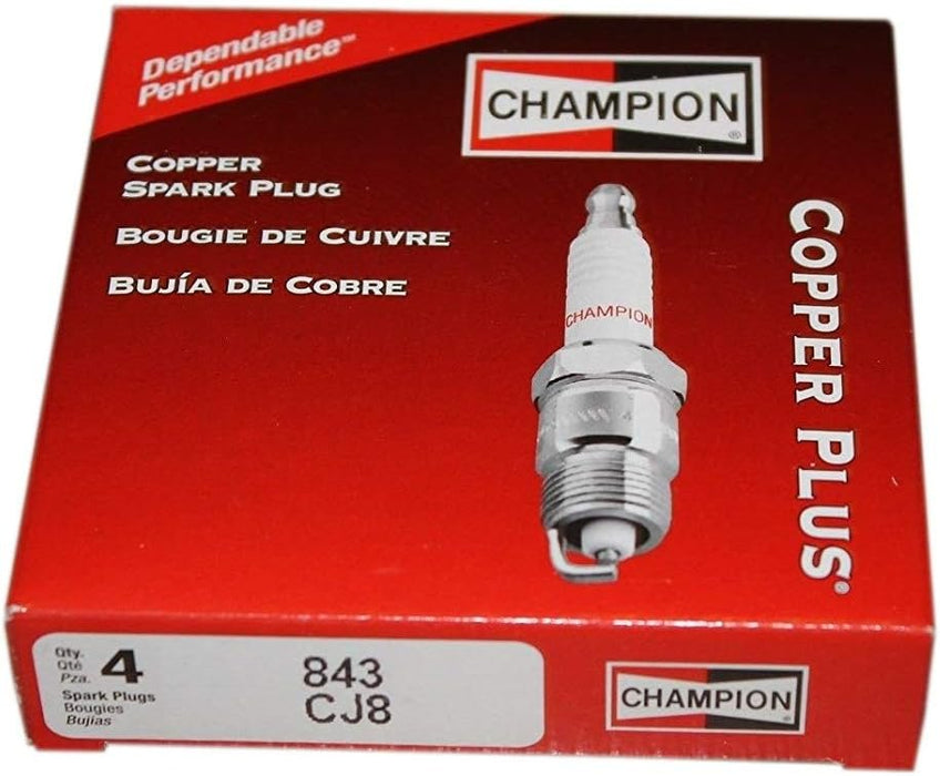 Box of 4 (Four) Champion CJ8, 843 Spark Plug Replaces NGK BM6A, 5921; Bosch WS8E 7543