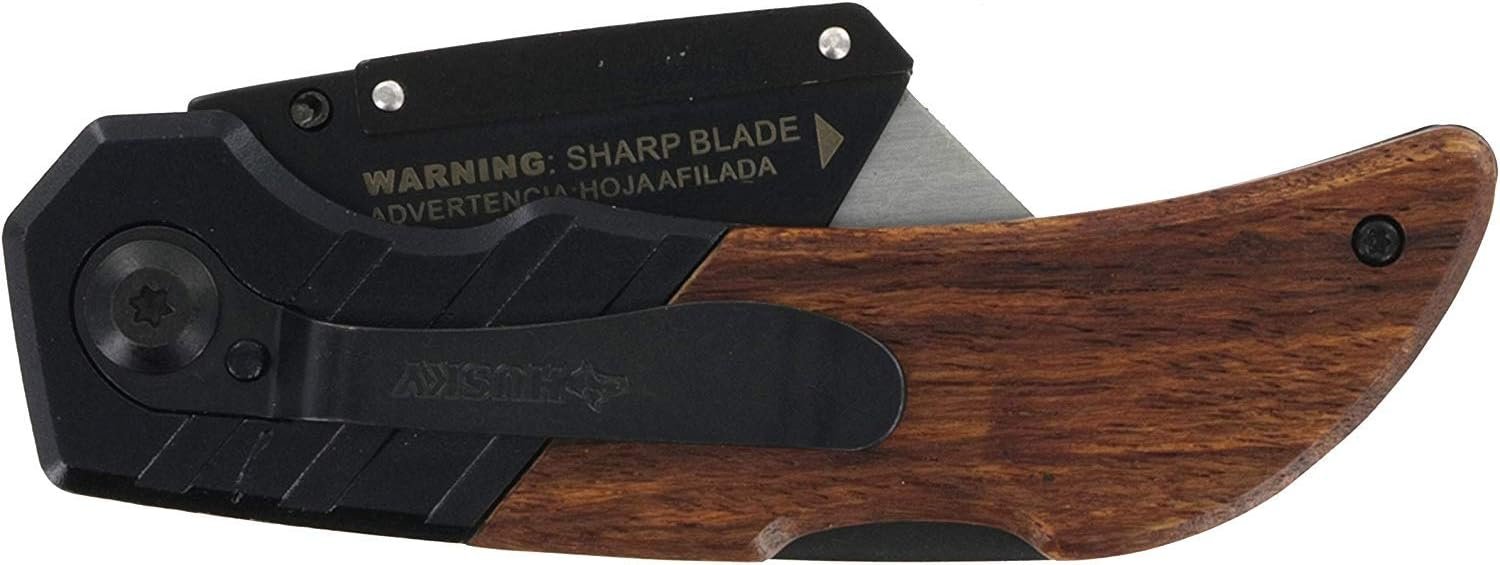 Husky 97211 Wood Handled Folding Sure-Grip Lock Back Utility Razor Knife