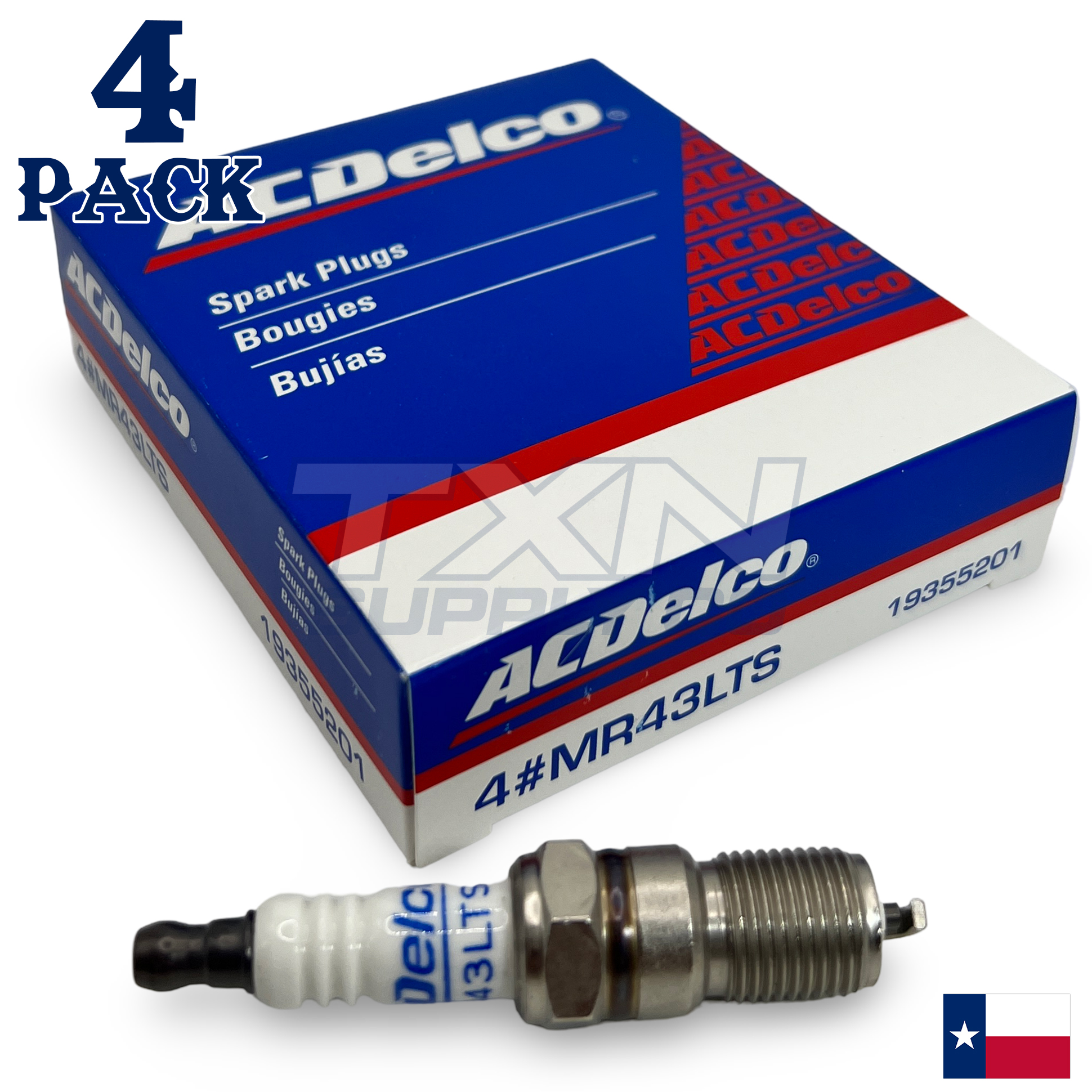 4 Pack ACDelco MR43LTS Spark Plug - For 1999-2014 Mercruiser 3.0L EST - Image 1