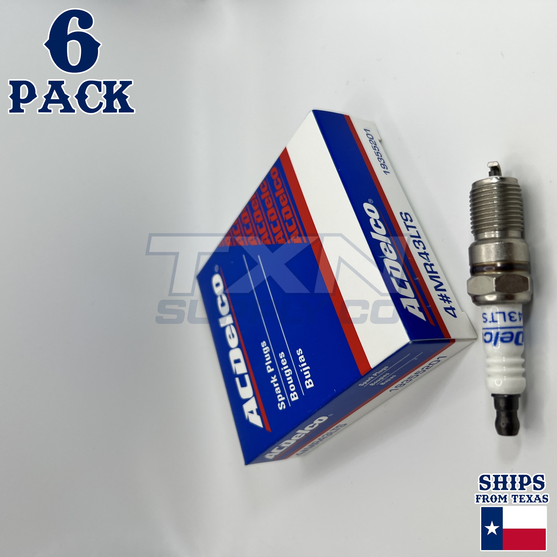 6 Pack ACDelco MR43LTS Spark Plug - For 1998-2004 Mercruiser 4.3L Gen+ - Image 1