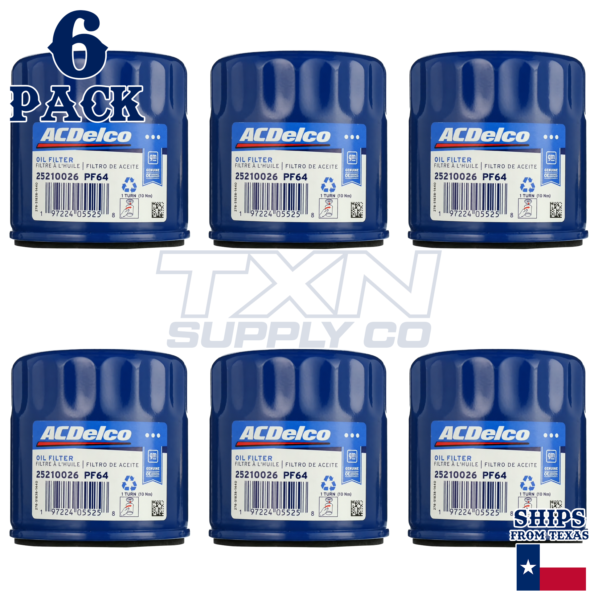 6 Pack GM ACDelco PF64 Engine Oil Filter CASE 25210026 - Image 1
