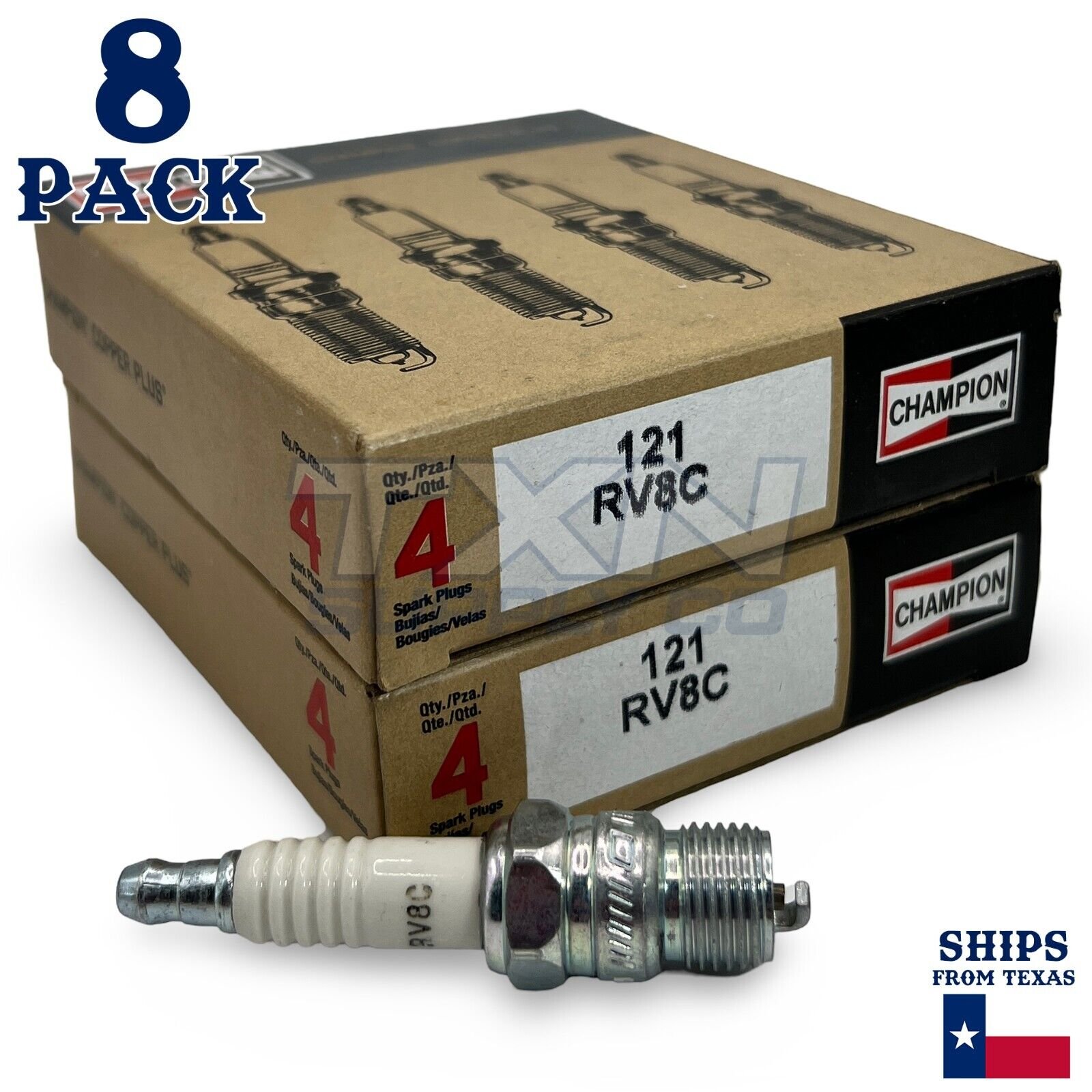 Champion 121 Copper Plus Spark Plug RV8C - 8 Pack - Image 1