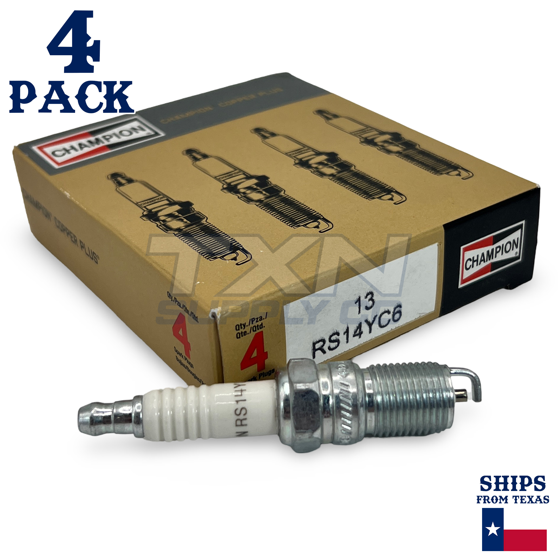 4 pc Champion 13 Copper Plus Spark Plugs for 41-600 41-601 41-606 7980 7982 82300320 AGSF42C6 AWRF32-5 HR8DCX HR9DCY HR9LCX R42CLTS6 R42LTS6 R43NTS6 R44LTS6 R44LTS6K R45LTS6 R45LTS6K RS14YC6 - Image 1