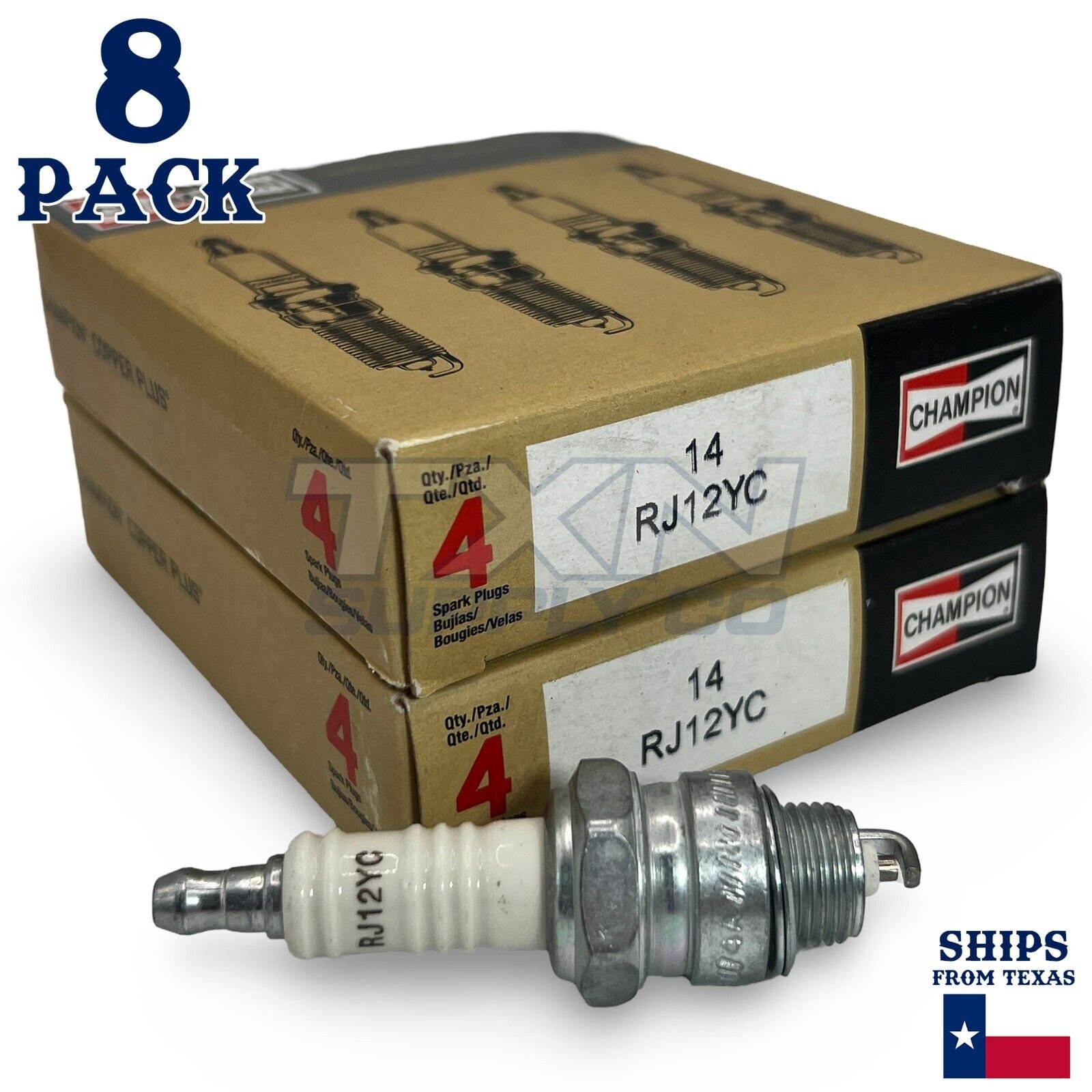 Champion Copper Plus 14 Spark Plug RJ12YC - 8 Pack - Image 1