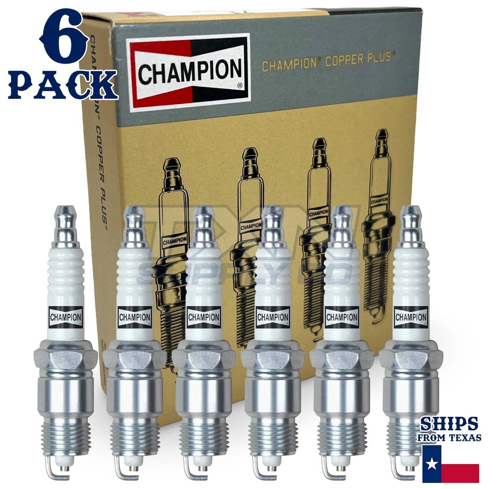6 Pack Champion Copper Plus Spark Plugs for 1991-1992 Isuzu Rodeo 3.1L V6 - Image 1