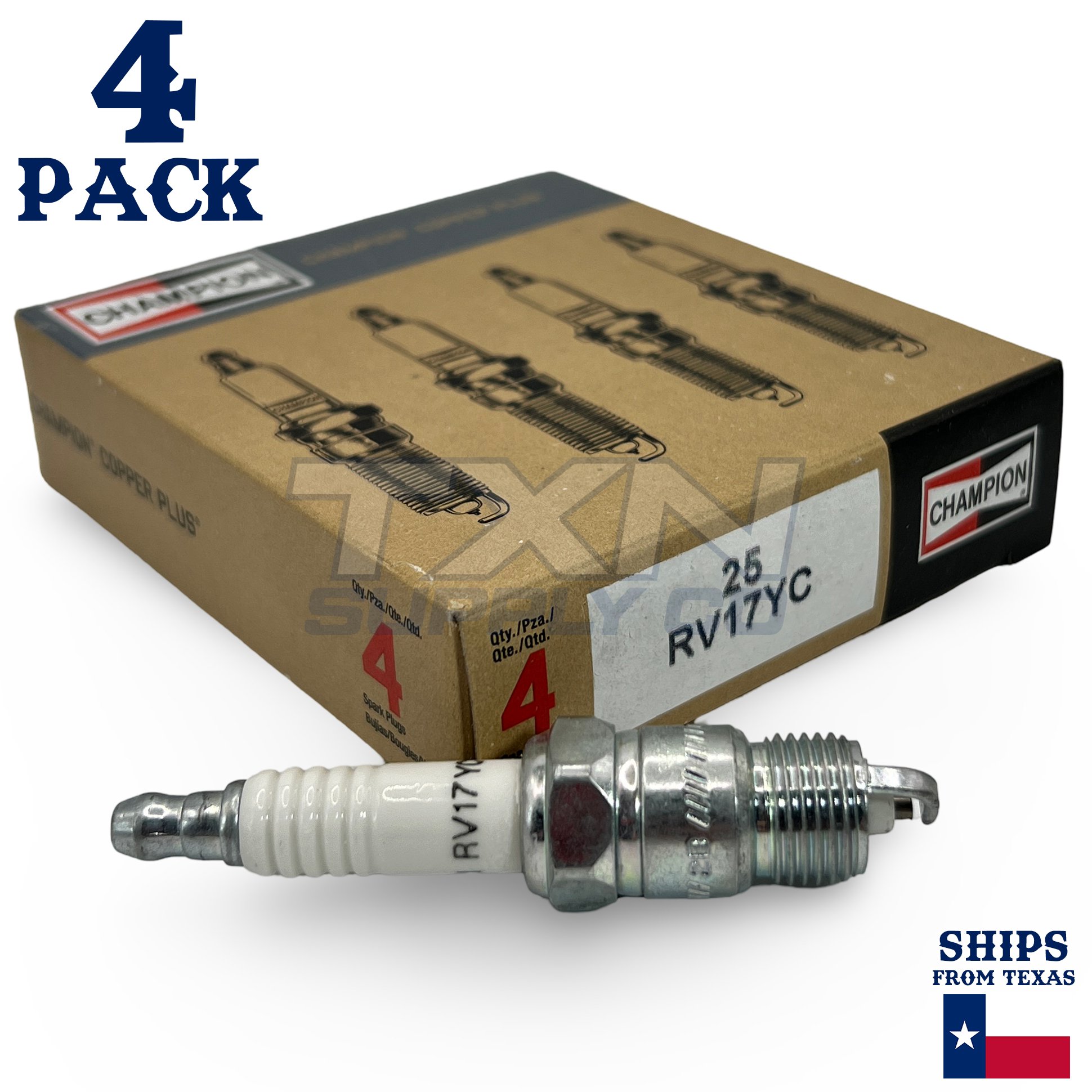 Champion Copper Plus Spark Plug 25 RV17YC Pack of 4
