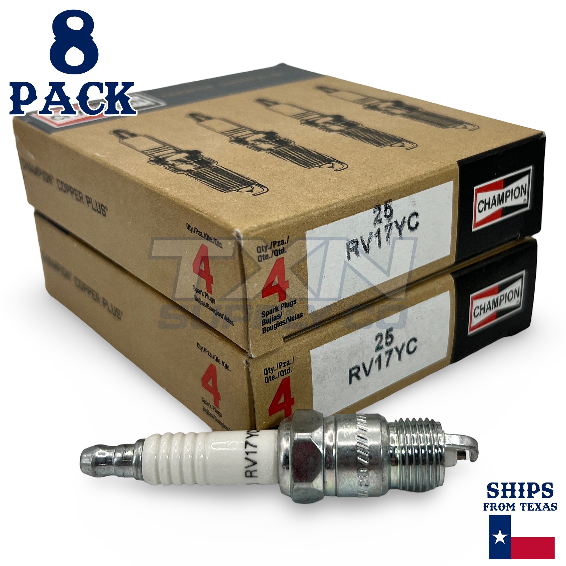 Champion 25 Copper Plus Spark Plug RV17YC - 8 Pack - Image 1