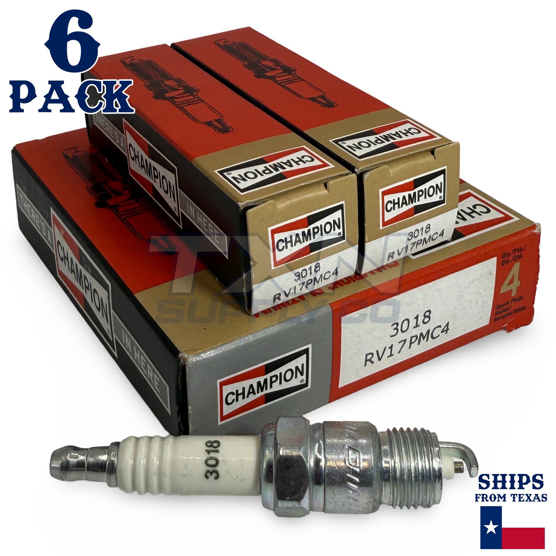 Champion 3018 Platinum Spark Plugs RV17PMC4 - 6 Pack