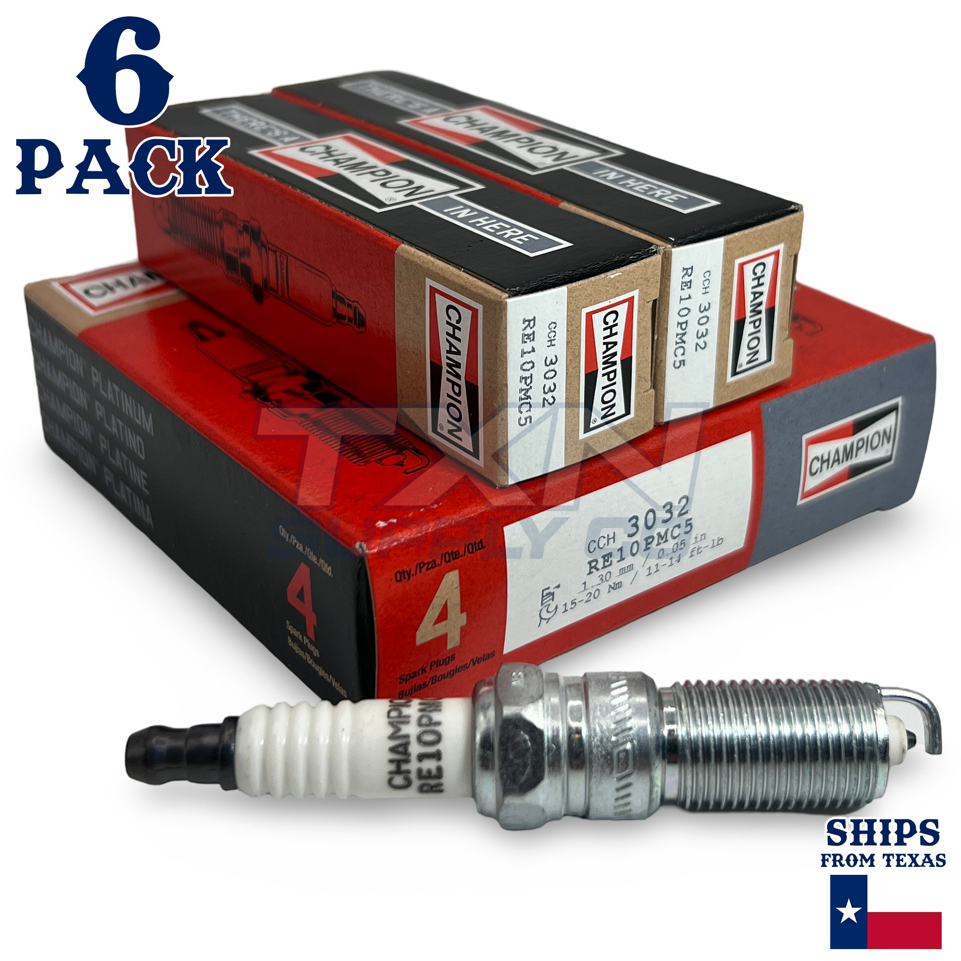 Champion 3032 Platinum Spark Plugs RE10PMC5 - 6 Pack