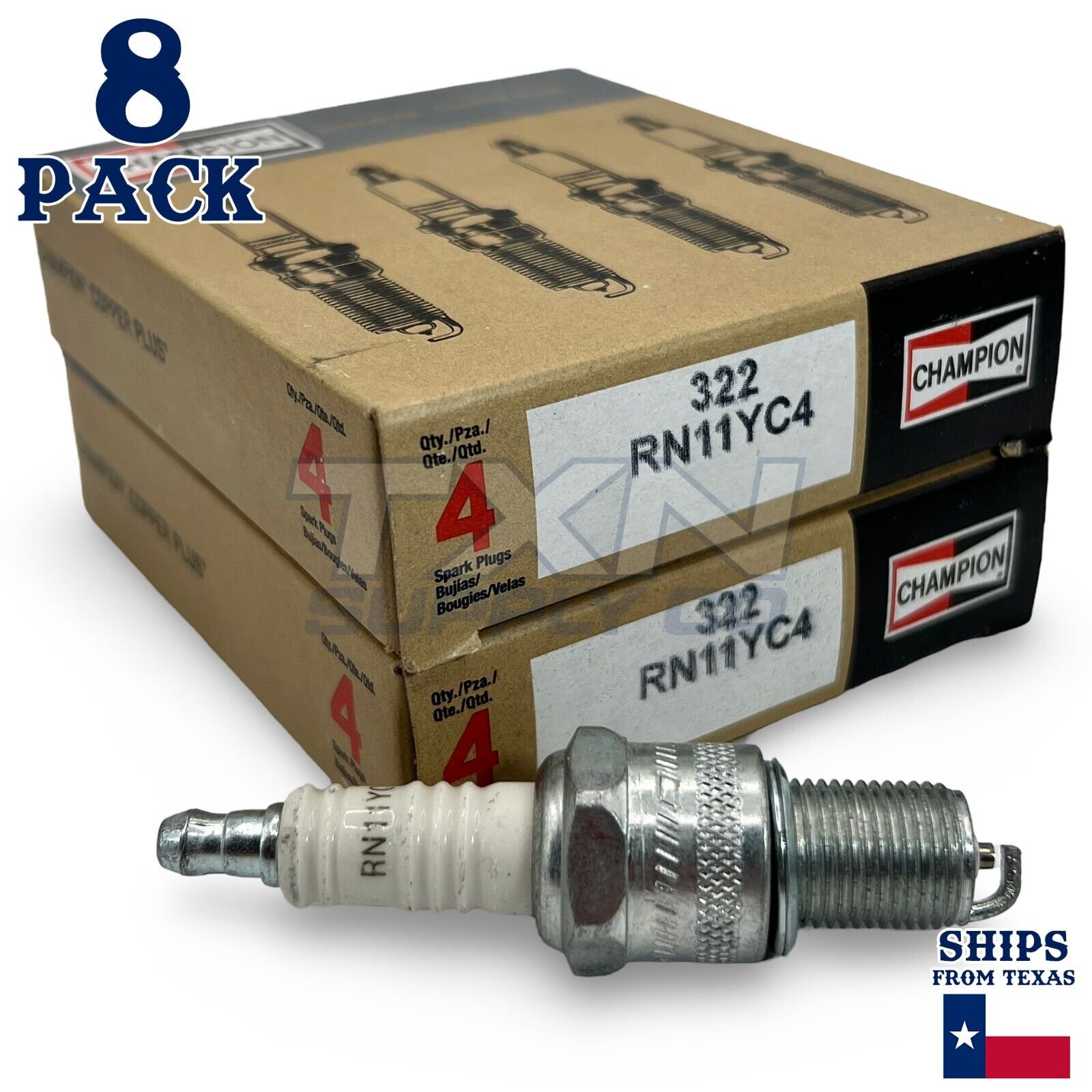 Champion 322 Copper Plus Spark Plug RN11YC4 - 8 Pack - Image 1