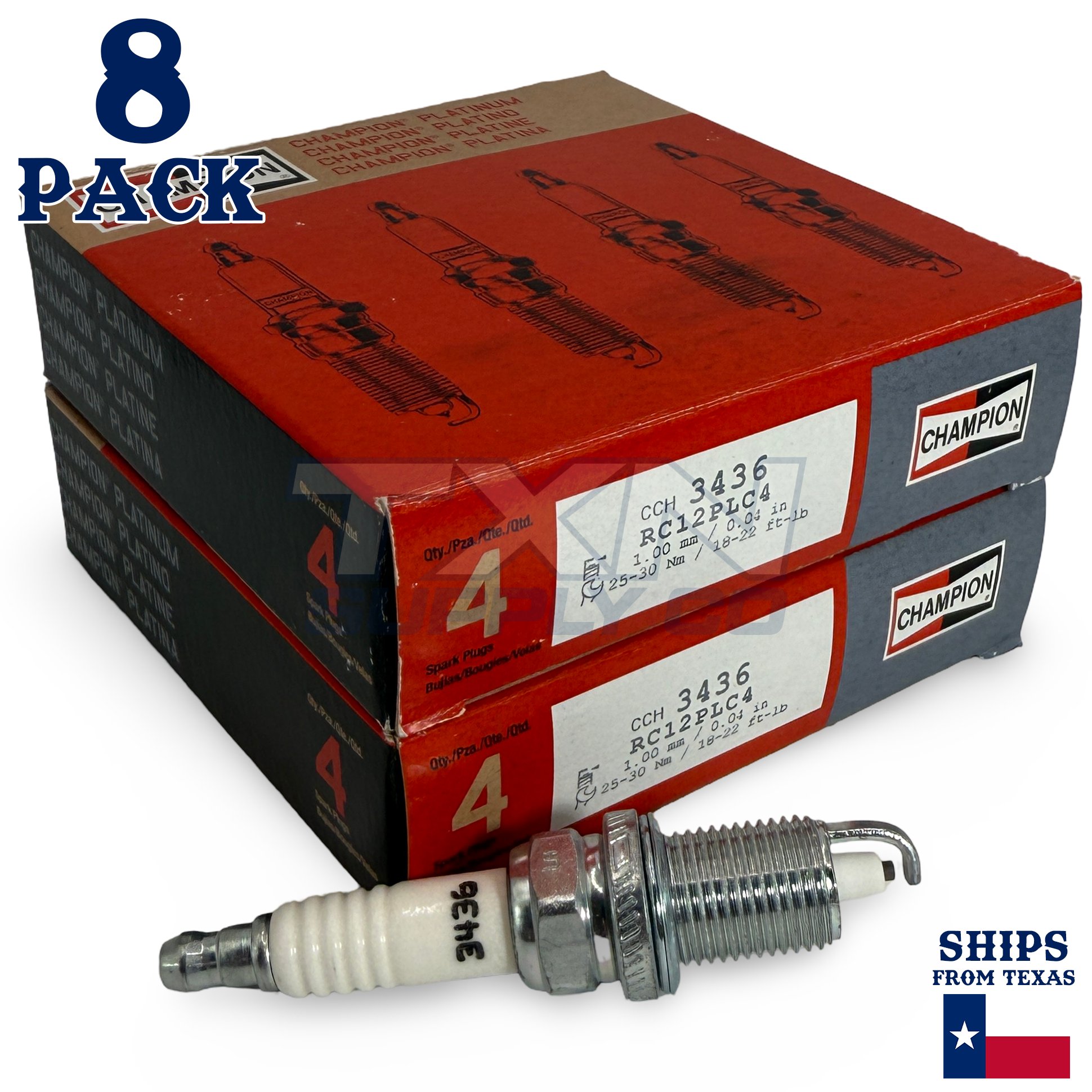 Champion 3436 Platinum Spark Plugs RC12LC4 - 8 Pack - Image 1