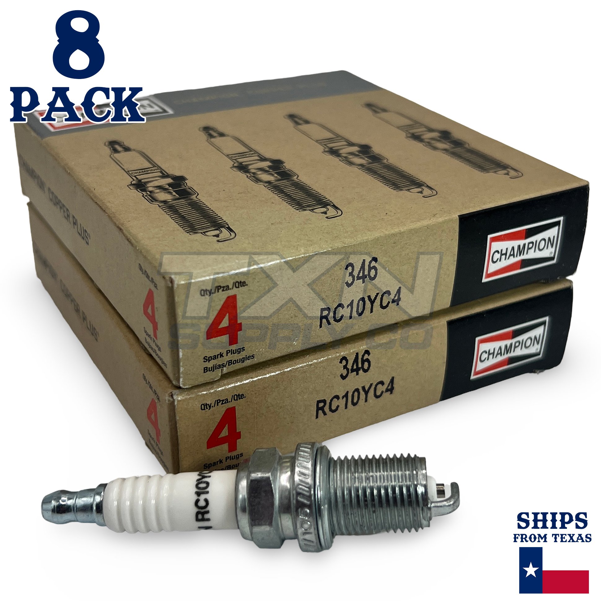 Champion 346 Copper Plus Spark Plugs RC10YC4 - 8 Pack - Image 1