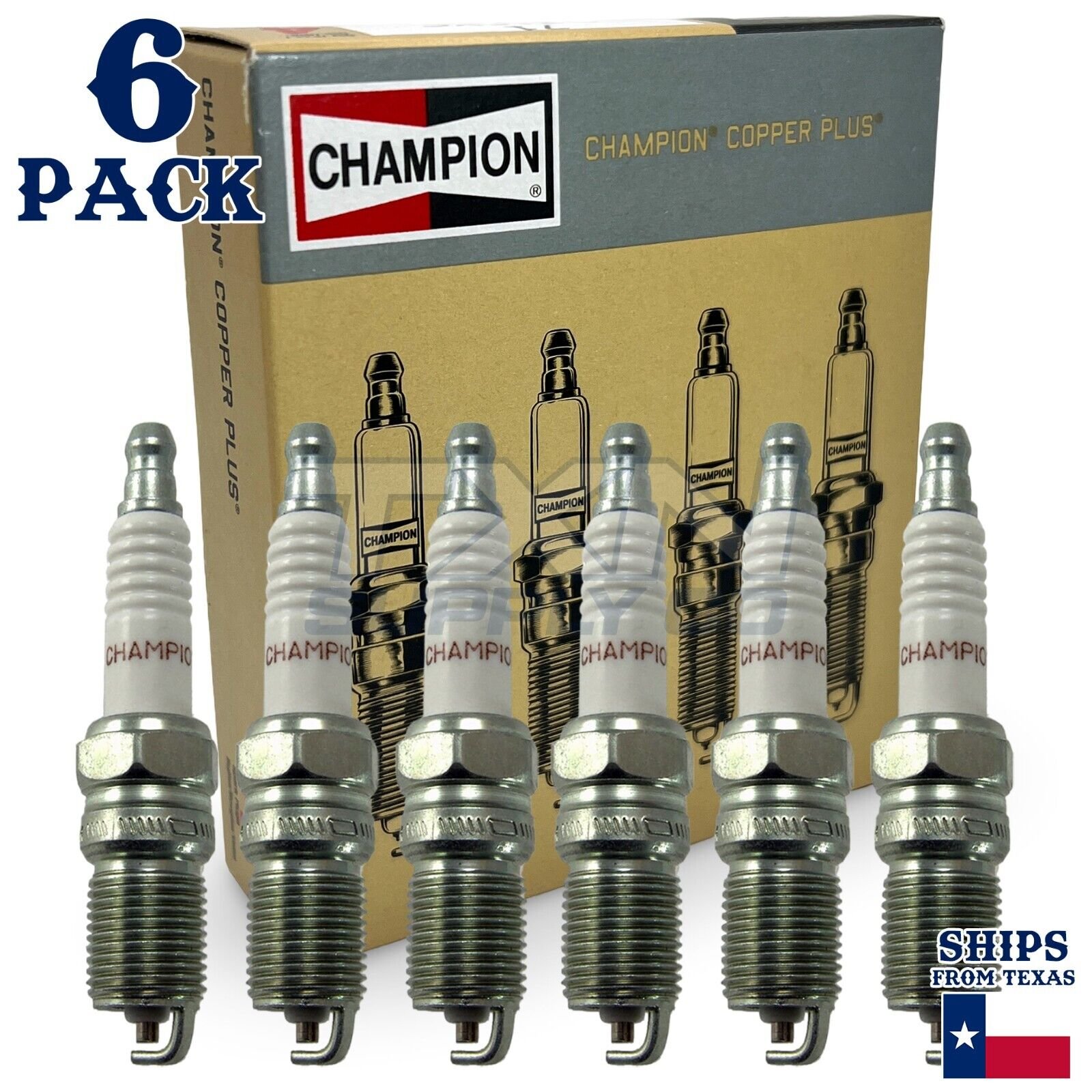 6 Pack Champion Copper Plus Spark Plugs for 2006-2009 Chevrolet Uplander 3.9L - Image 1