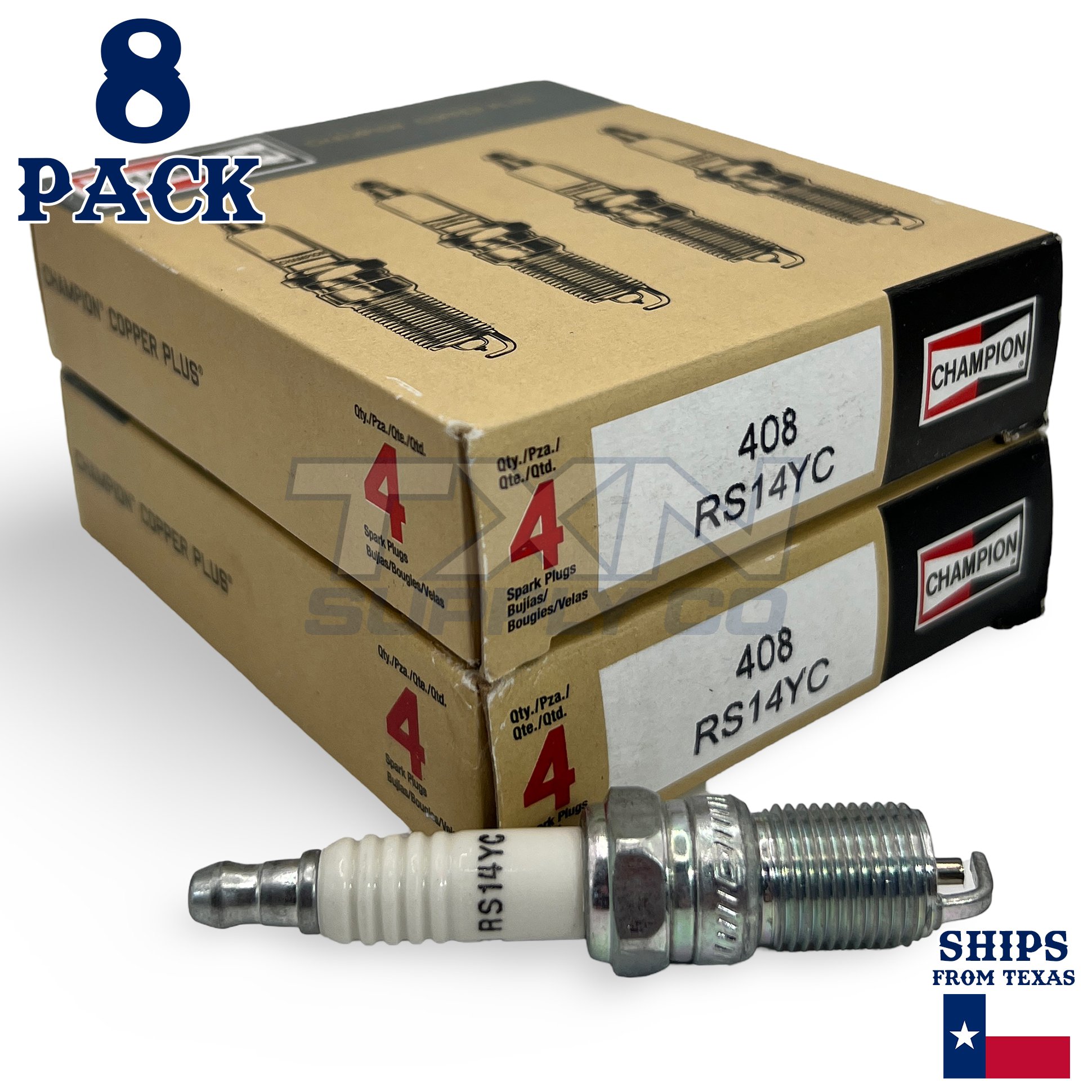 Champion 408 Spark Plugs RS14YC - 8-Pack - Image 1