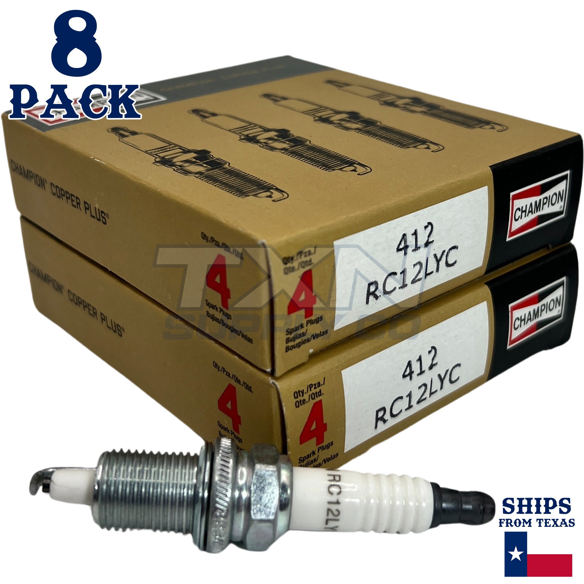 Champion 412 Copper Plus Spark Plug RC12LYC - 8 Pack - Image 1