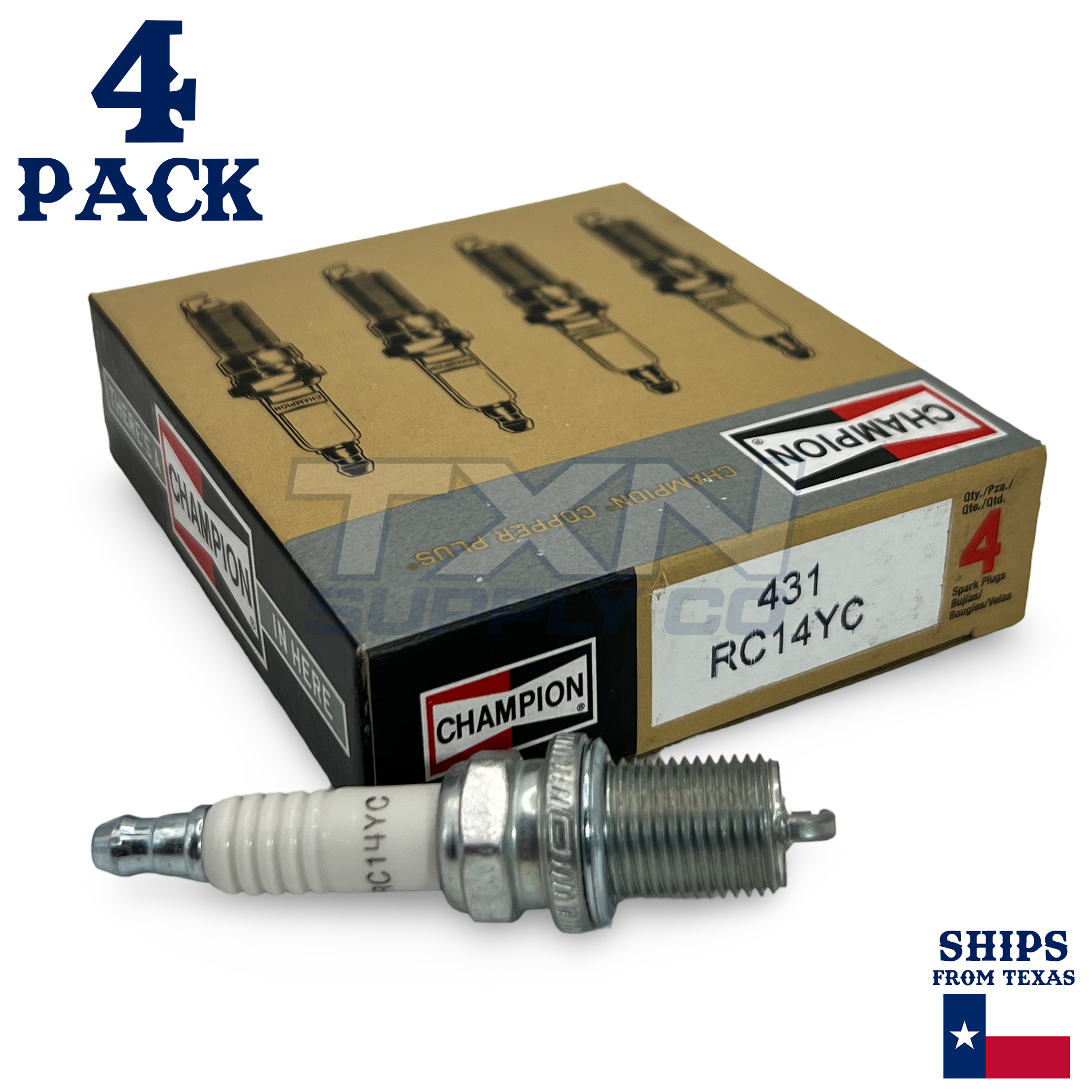 Champion 431 Copper Plus Spark Plug RC14YC - 4 Pack - Image 1