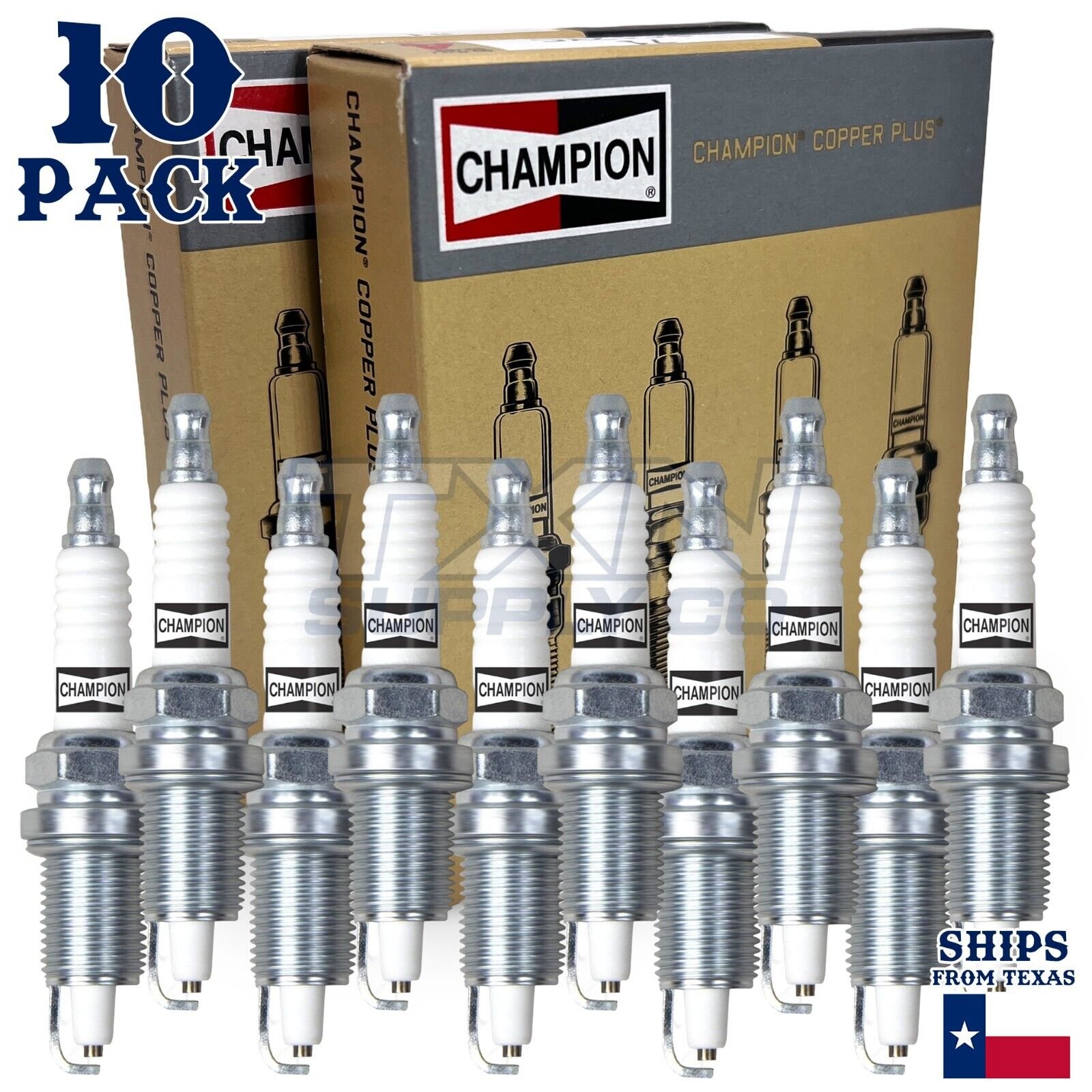 10 Pack Champion Copper Plus Spark Plugs for 2003-2006 Dodge Viper 8.3L V10 - Image 1