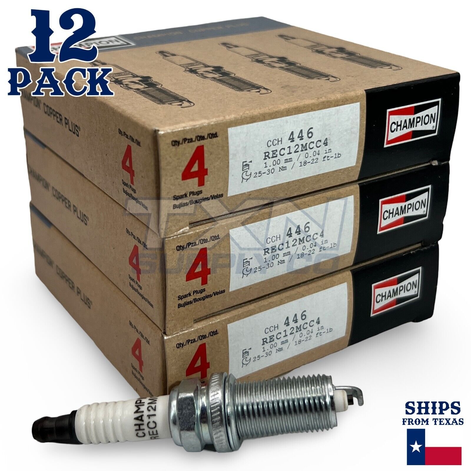 Champion 446 Copper Plus Spark Plugs REC12MCC4 - 12 Pack - Image 1