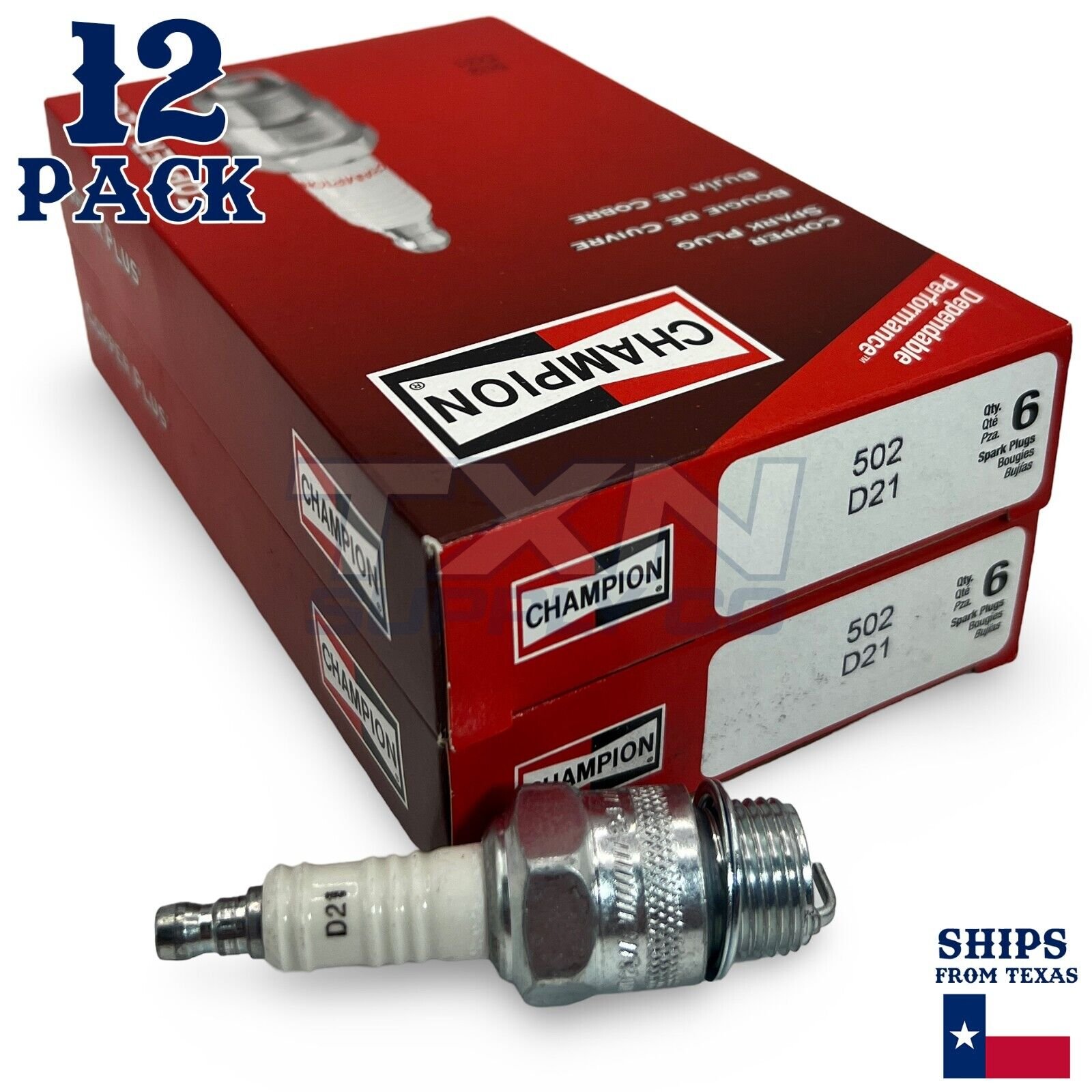Champion 502 Copper Plus Spark Plug D21 D-21 - 12 Pack - Image 1