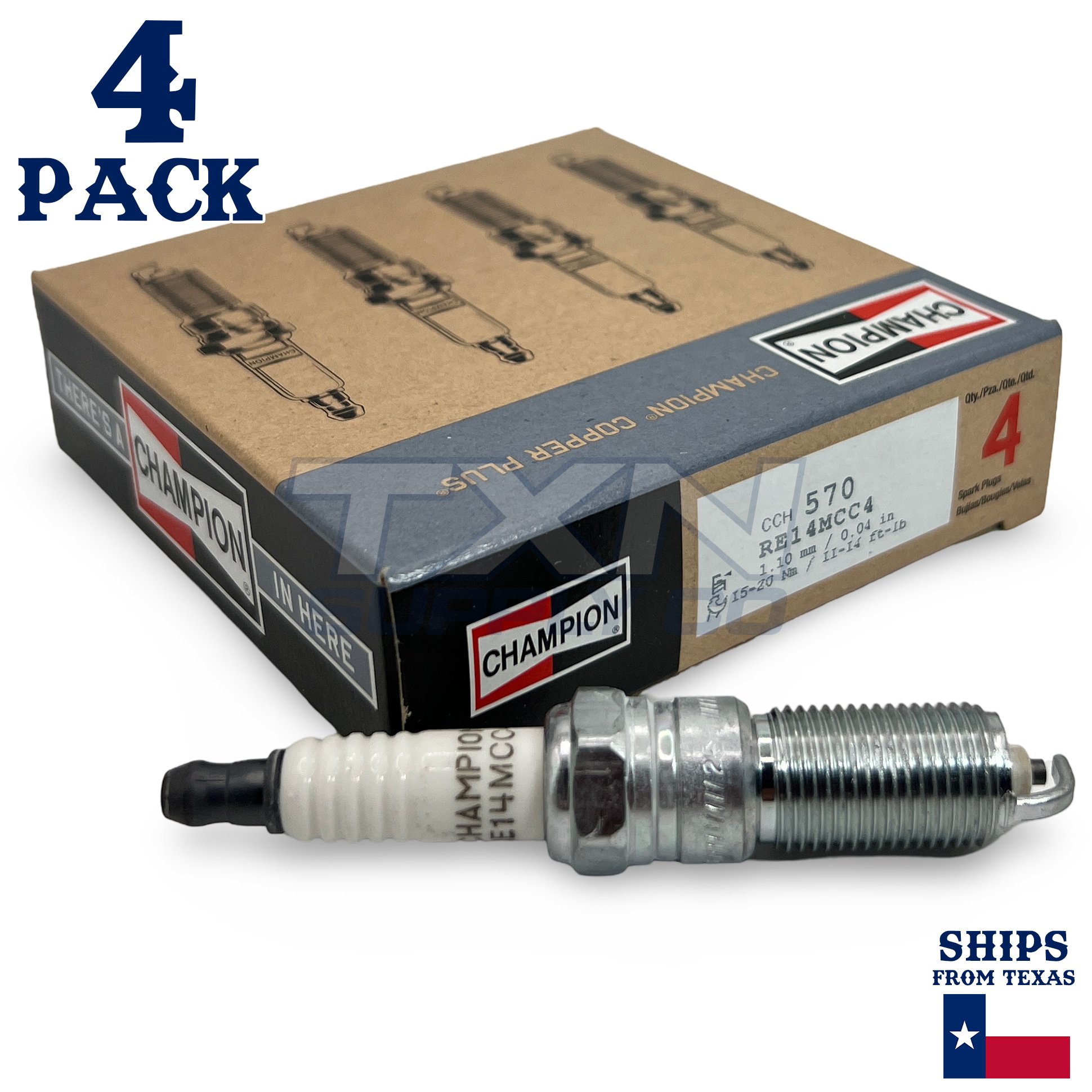 Champion Copper Plus 570 Spark Plugs for RE14MCC4 - 4 Pack - Image 1