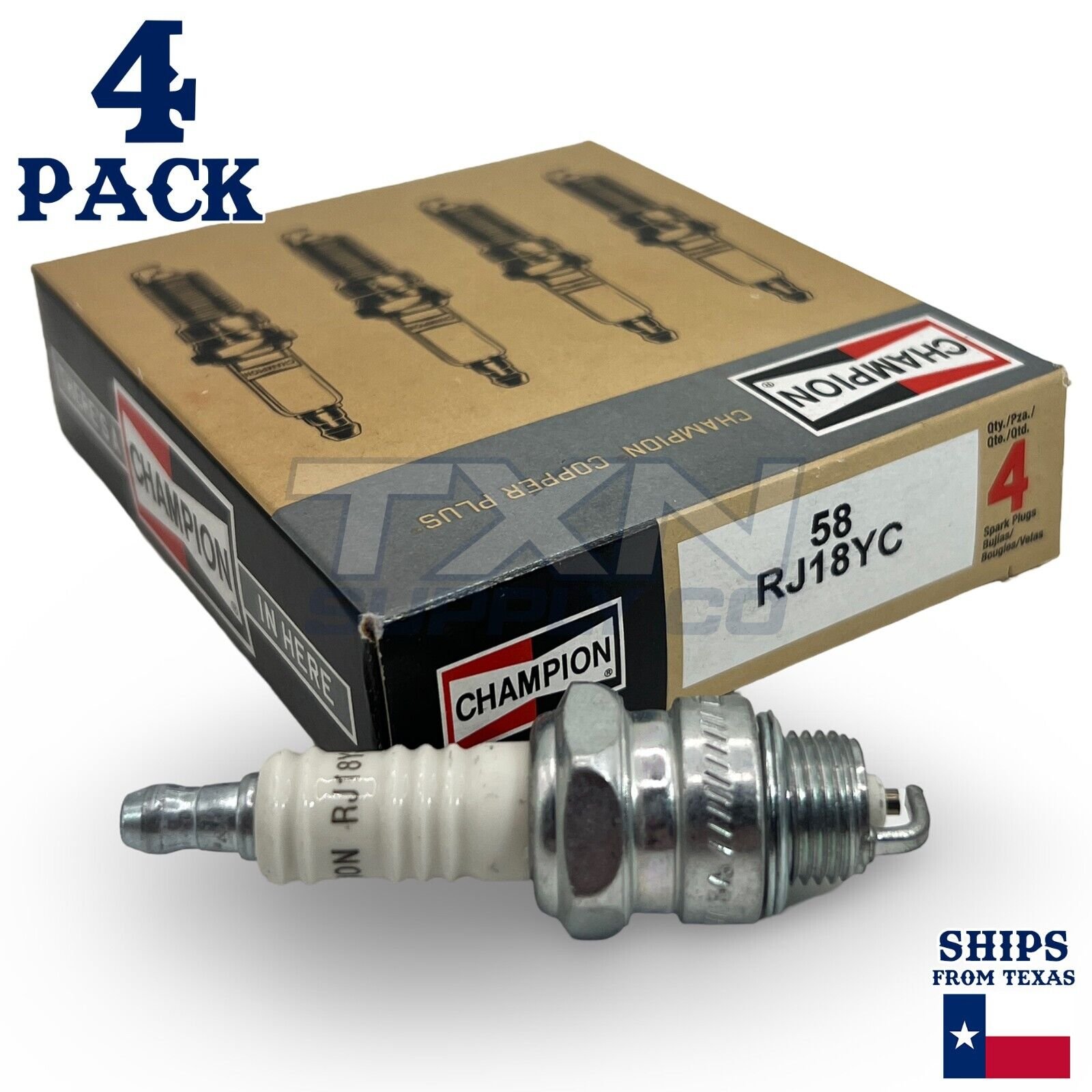 Champion 58 Copper Plus Spark Plug RJ18YC - 4 Pack - Image 1
