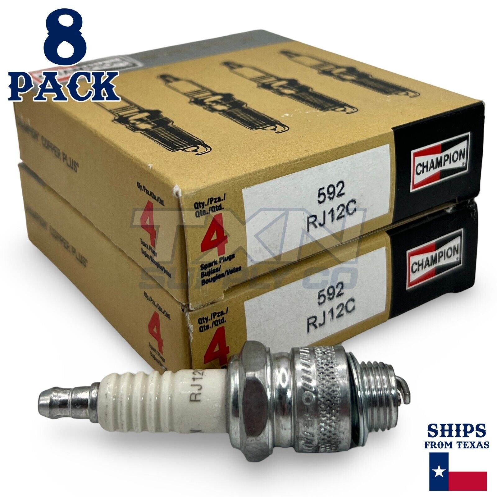 Champion 592 Copper Plus Spark Plug RJ12C - 8 Pack - Image 1