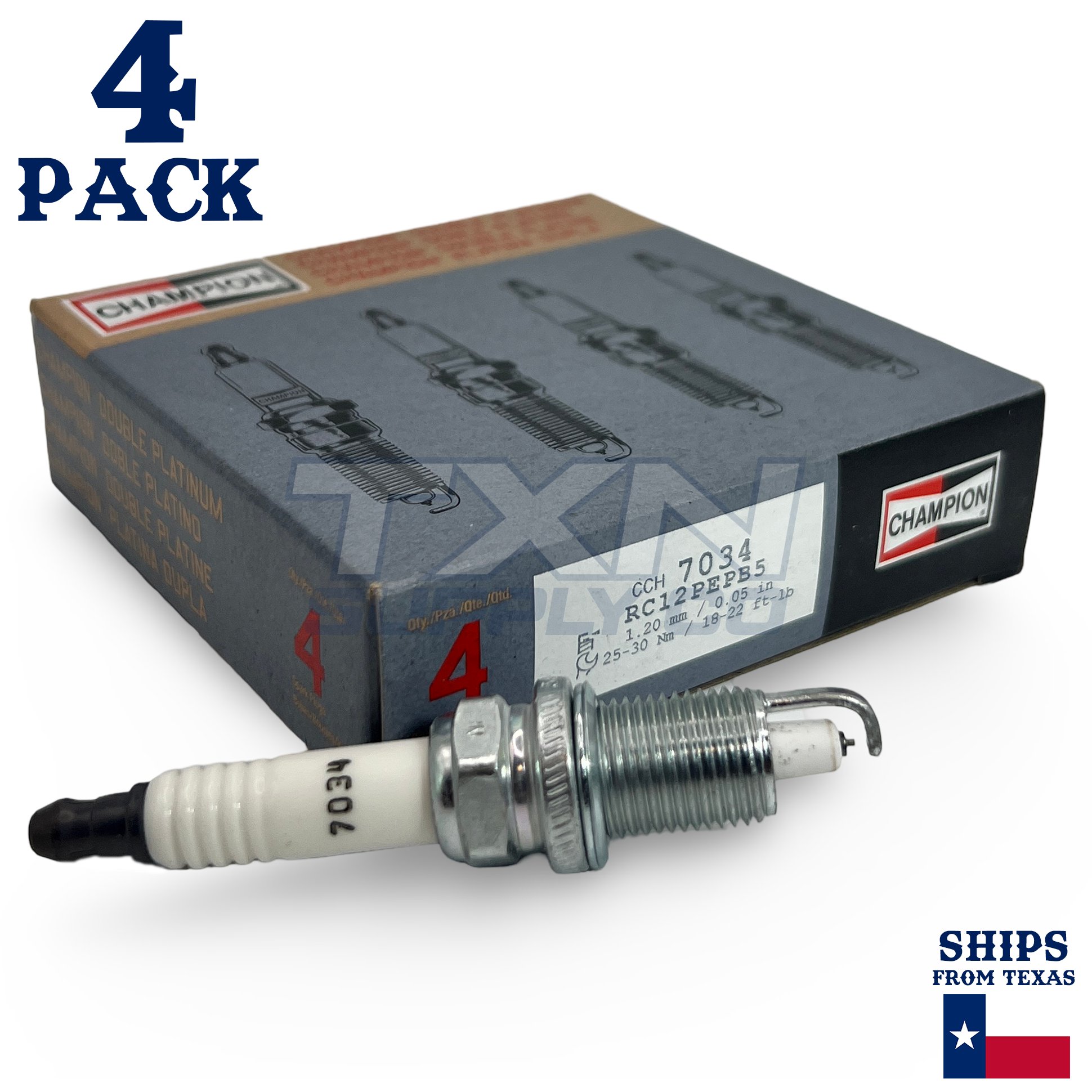 Champion 7034 Double Platinum Spark Plugs RC12PEPB5 - 4 Pack - Image 1