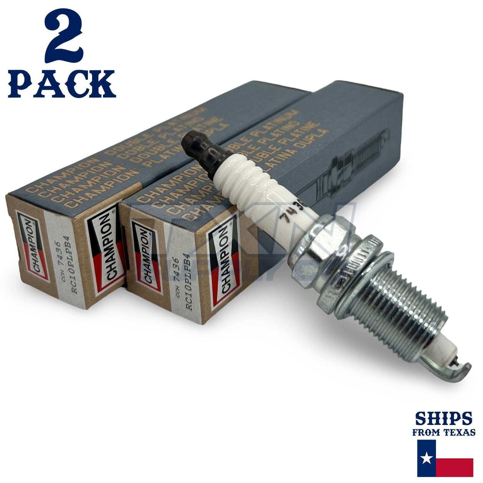 Champion 7436 Double Platinum Spark Plugs RC10PLPB4 - 2 Pack - Image 1