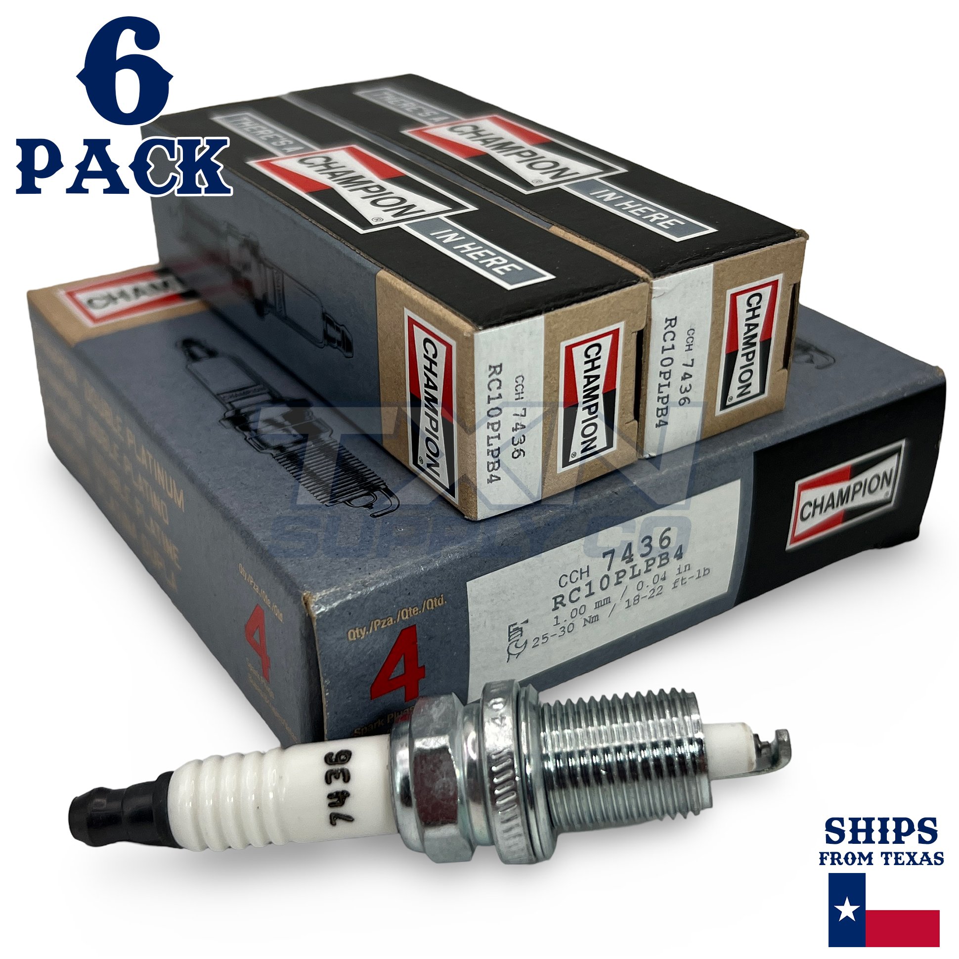 Champion 7436 Double Platinum Spark Plugs RC10PLPB4 - 6 Pack - Image 1