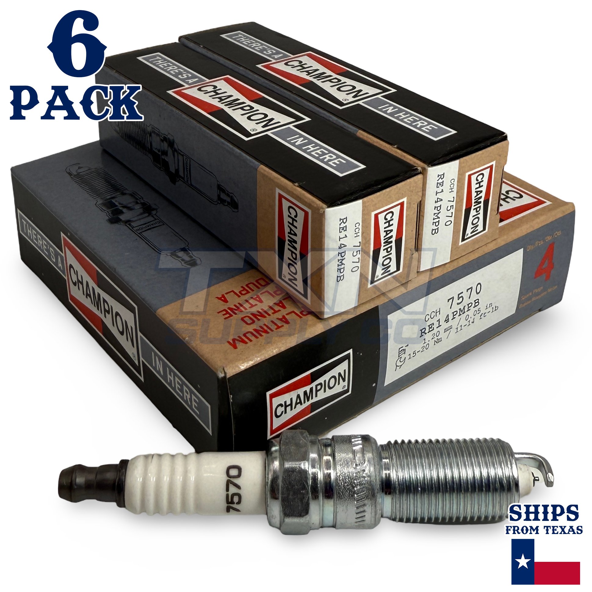 Champion 7570 Double Platinum Spark Plugs RE14PMPB - 6 Pack - Image 1