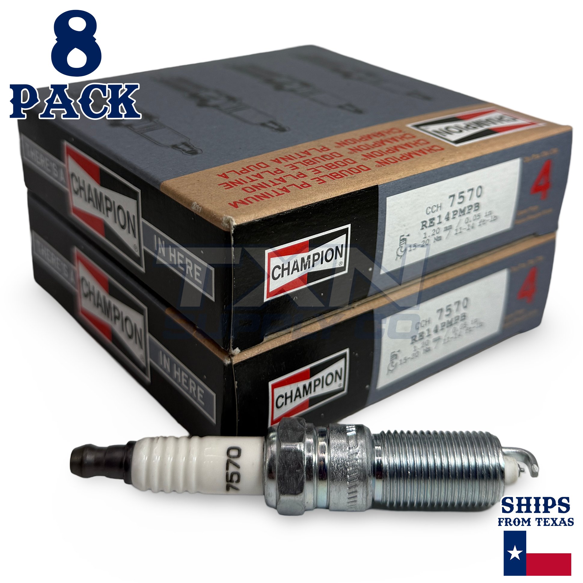 Champion 7570 Double Platinum Spark Plugs RE14PMPB - 8 Pack - Image 1